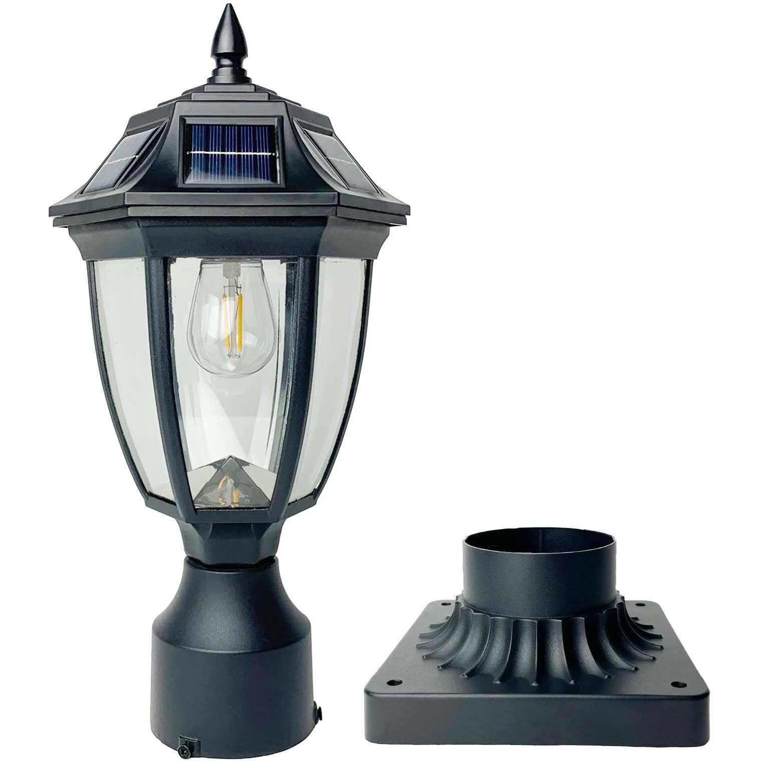 Solar Post Lamp Lights, 3000K Dusk To Dawn Solar Post Light With Pier Mount Base, Outdoor Waterproof Solar Motion Sensor Lights For Garden Yard Landscape Pole Pillar