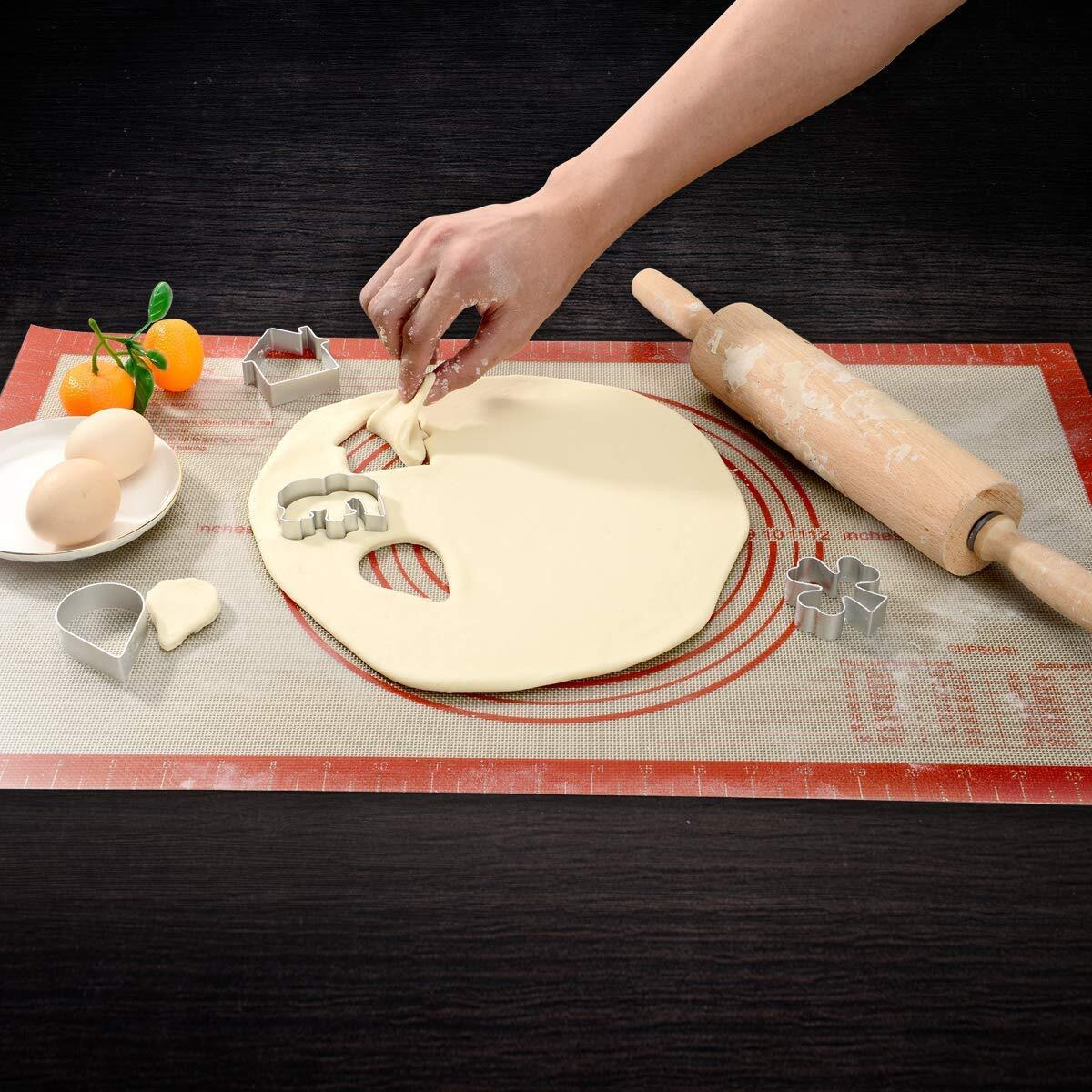 Non-Slip Silicone Pastry Mat Extra Large With Measurements 16''By 26'' For Silicone Baking Mat, Counter Mat, Dough Rolling Mat,Oven Liner,Fondant/Pie Crust Mat By Folksy Super Kitchen Red