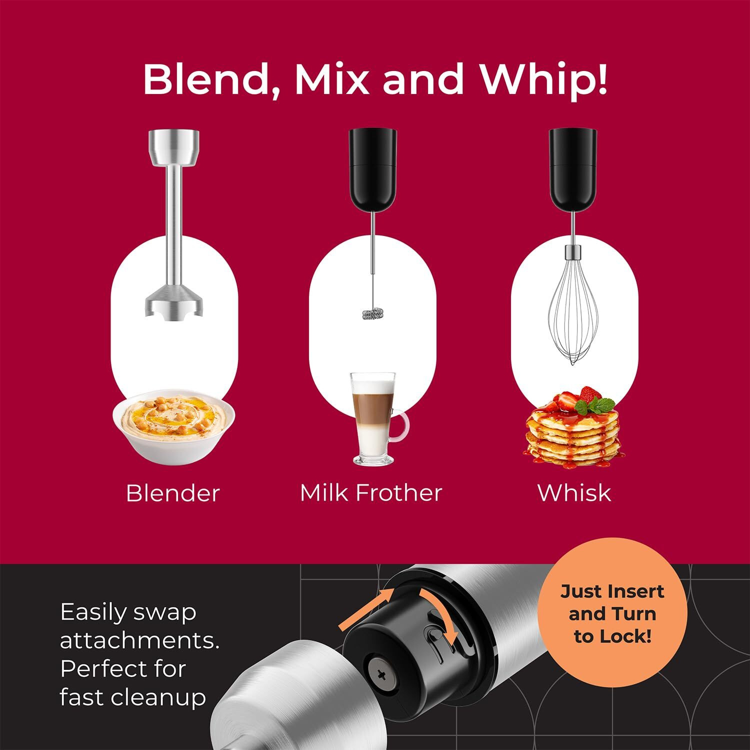 Muellerliving Hand Blender, Immersion Blender, Hand Mixer With Attachments Stainless Steel Blade, Whisk, Milk Frother