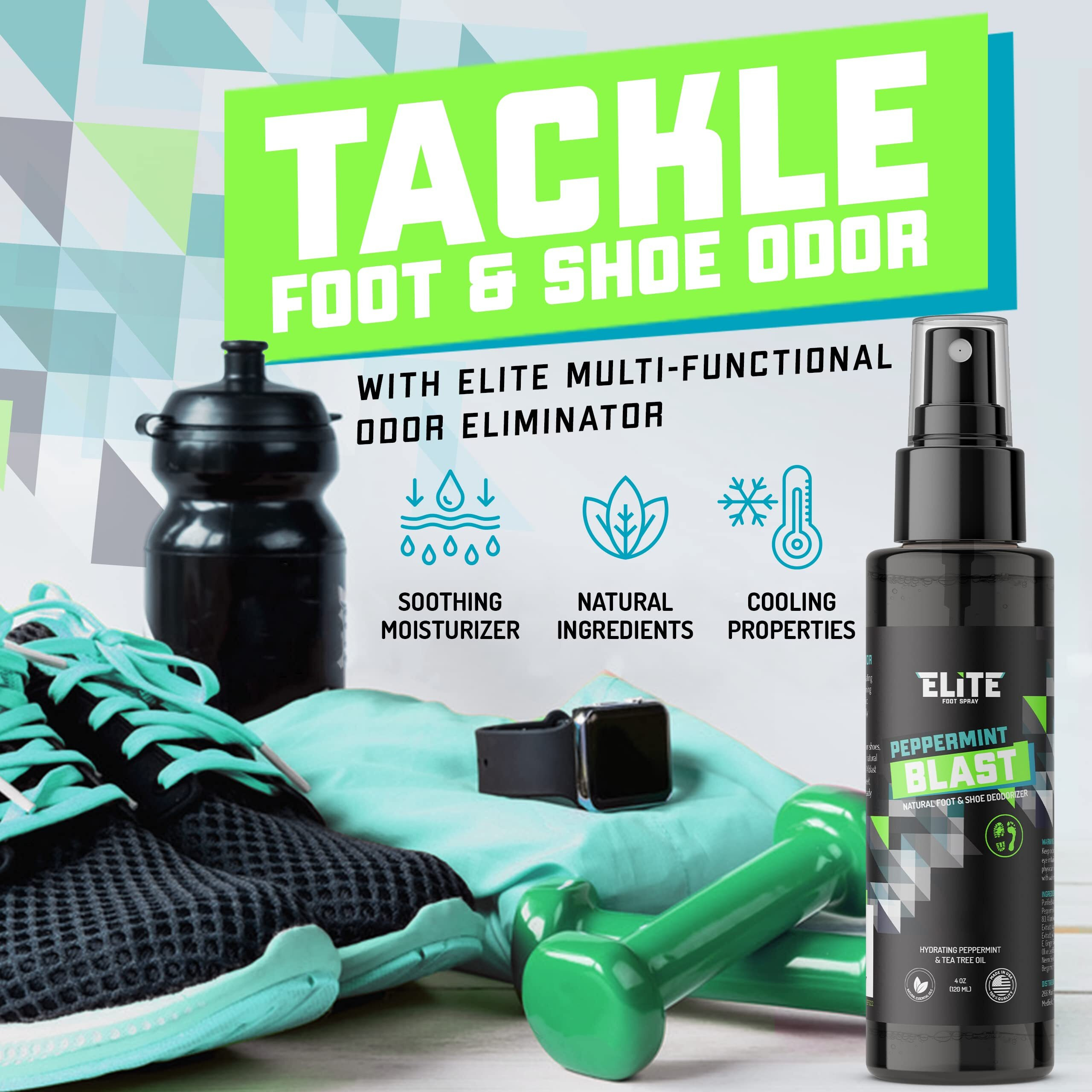 Elite Sportz Shoe Deodorizer - 4 Oz Foot Spray And Shoe Odor Eliminator - No More Smelly Shoes Or Stinky Feet With Our Peppermint Shoe Freshener