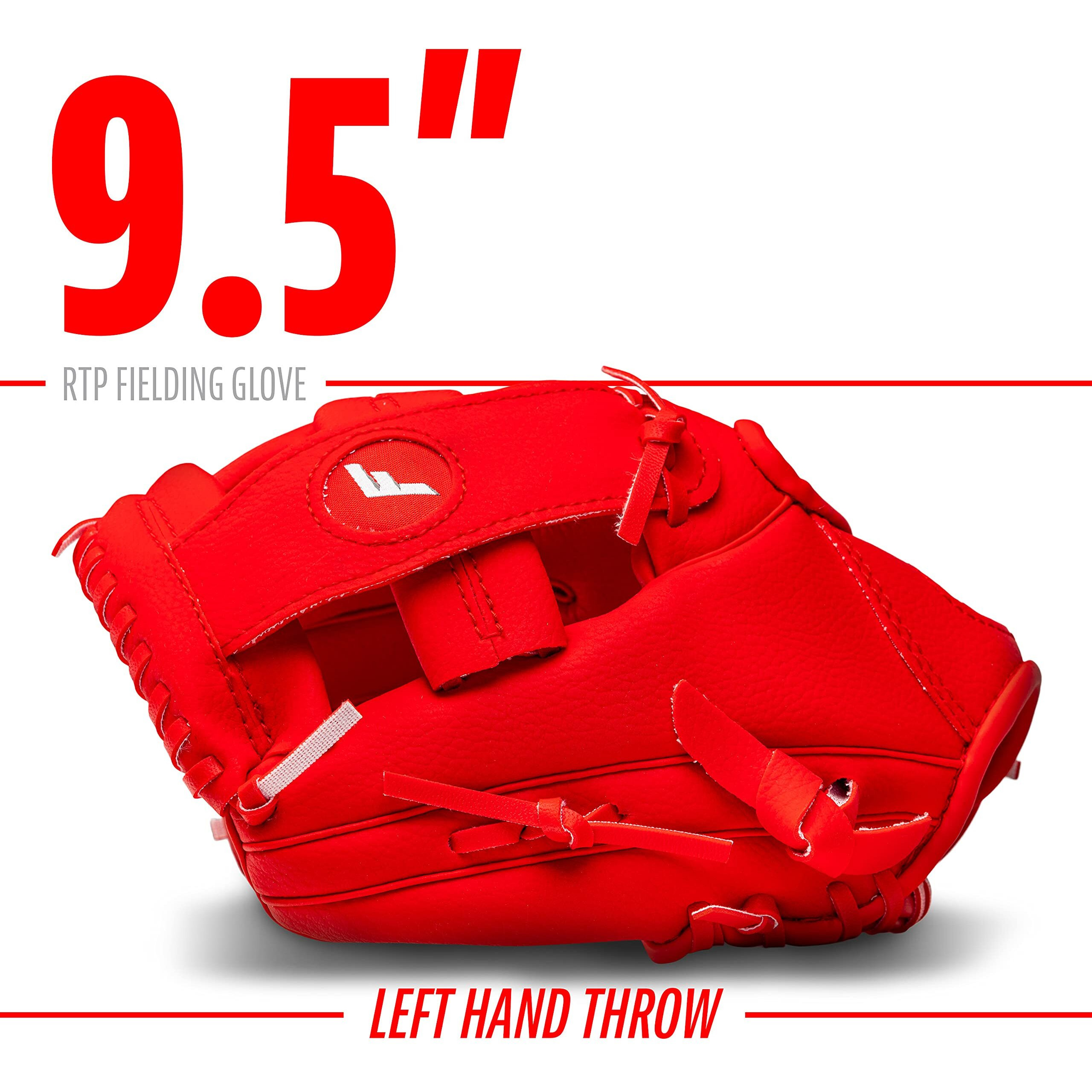 Franklin Sports Teeball Glove - Left And Right Handed Youth Fielding Glove - Synthetic Leather Baseball Glove - Ready To Play Glove (Rtp) - 9.5 Inch Left Hand Throw - Red/Red With Ball