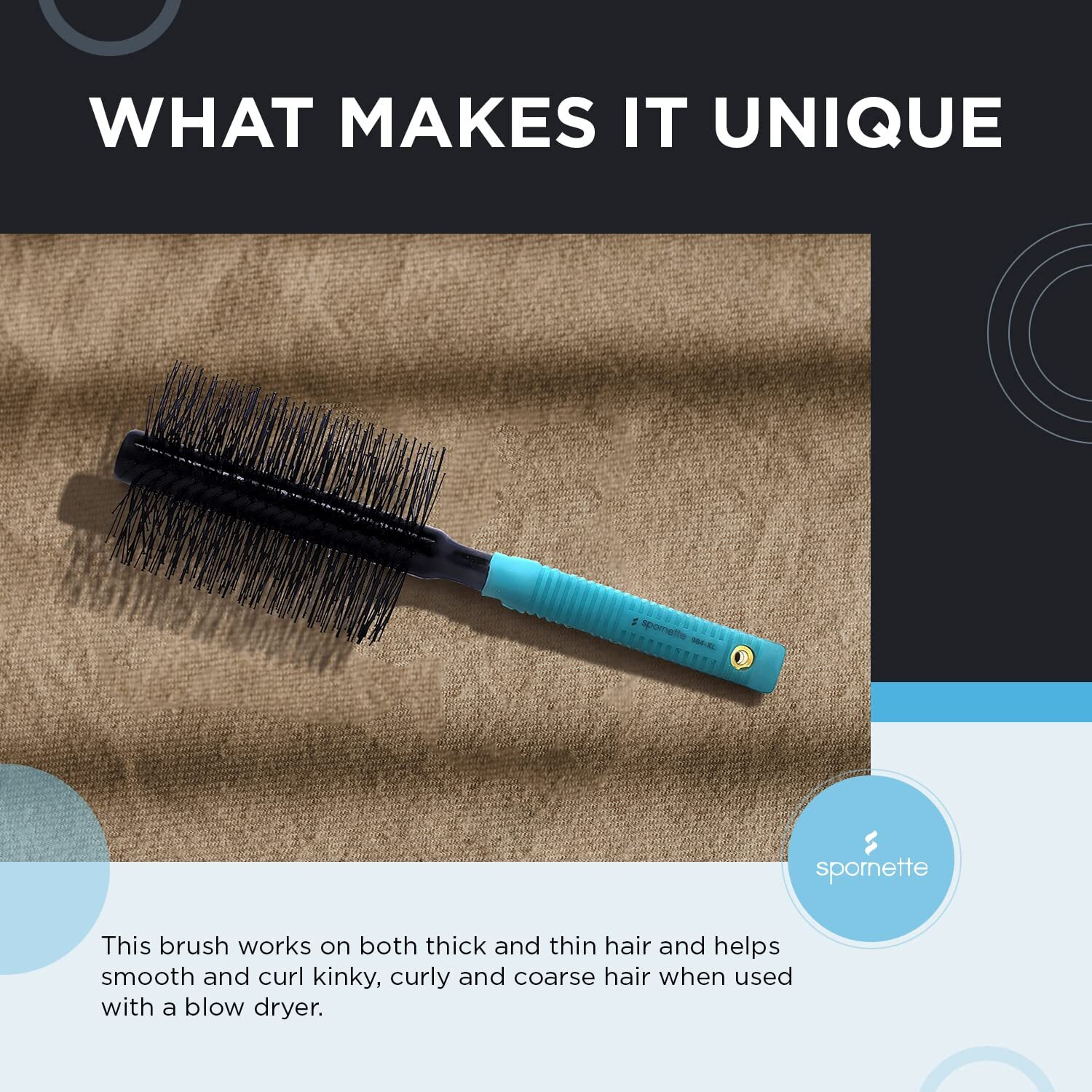 Spornette Double Stranded Xl Nylon Round Brush 2.5 Inch (964-Xl) Straightening, Smoothing, Relaxing, De-Frizzing, Detangling, Styling & Volumizing Smooth, Wavy, Curly, Medium And Long Hair Types