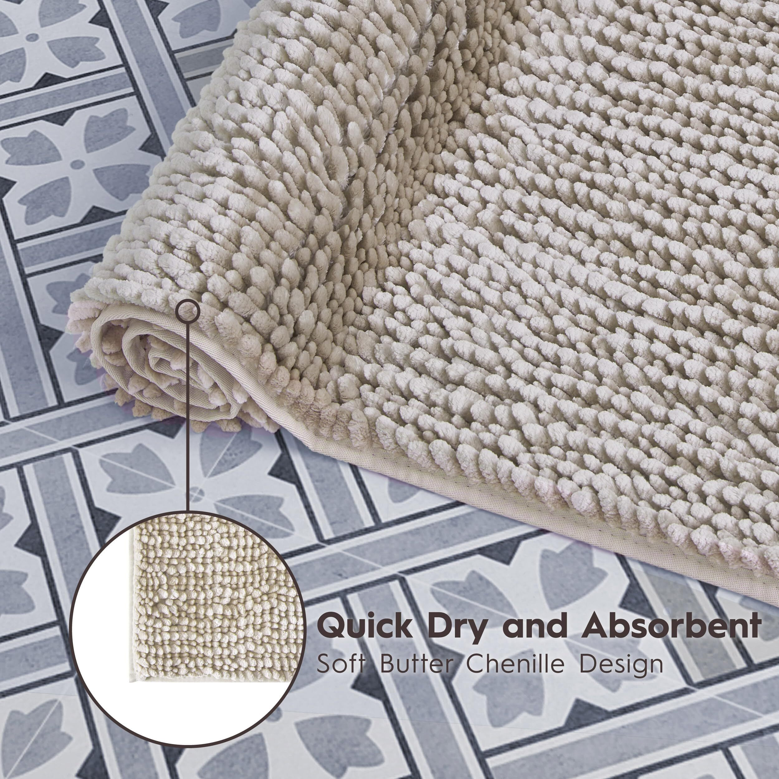 Laura Ashley Butter Chenille 17"" X 24"" Bath Mat, Linen