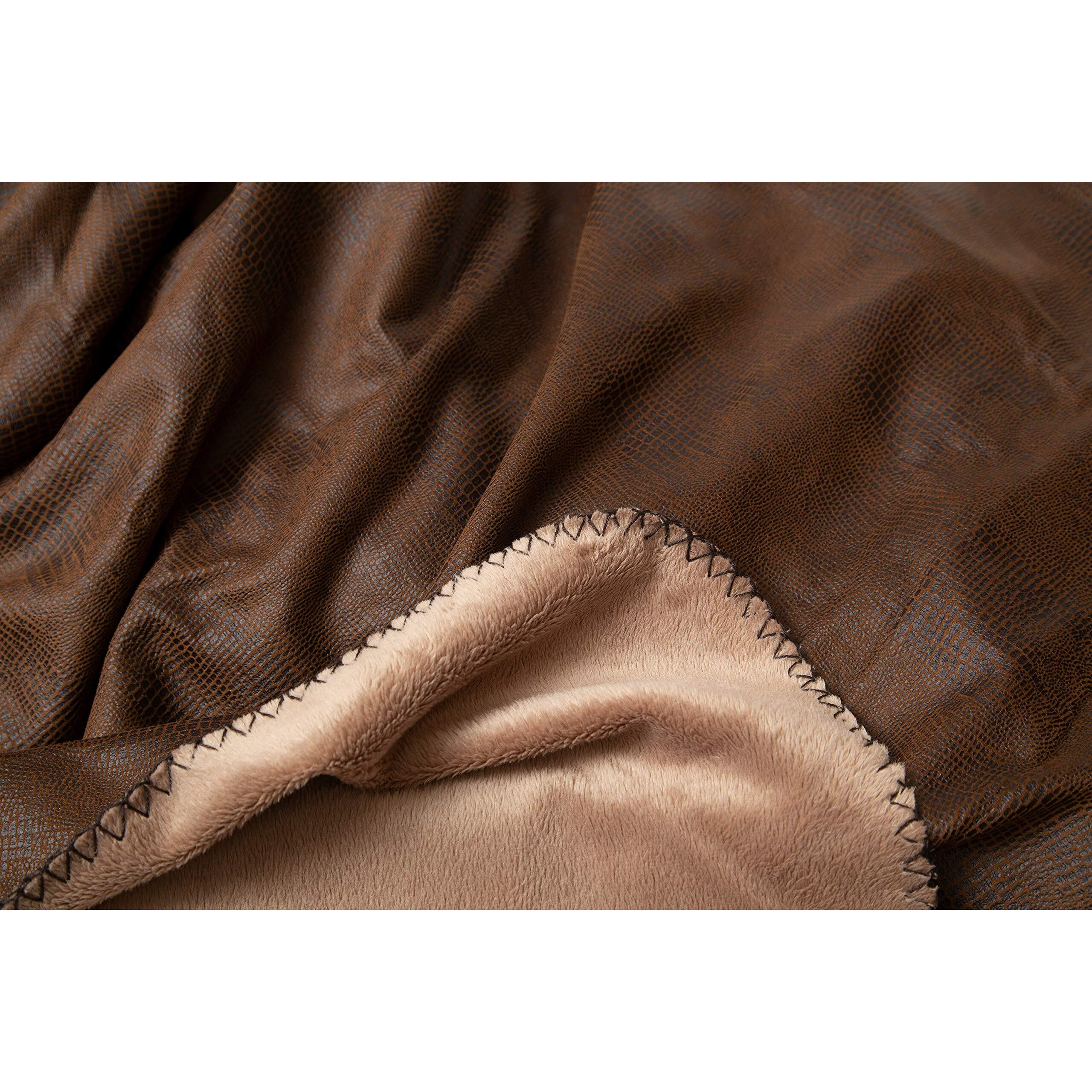 Carstens, Inc Wyoming Faux Leather Throw Blanket, One Size, Brown