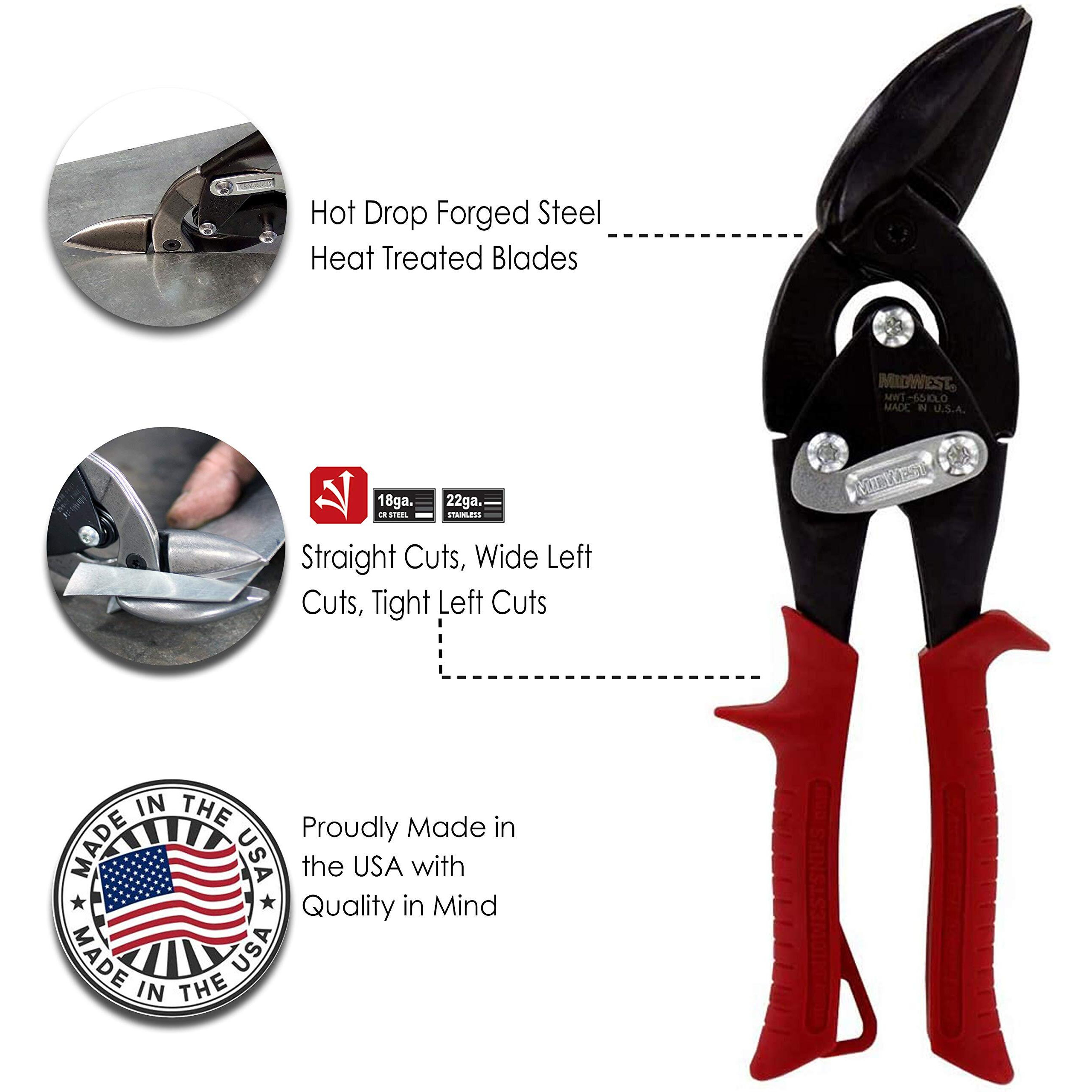 Midwest Blackout Series Aviation Snip - Left Cut Offset Tin Cutting Shears With Forged Blade & Kush'N-Power Comfort Grips - Mwt-6510Lo