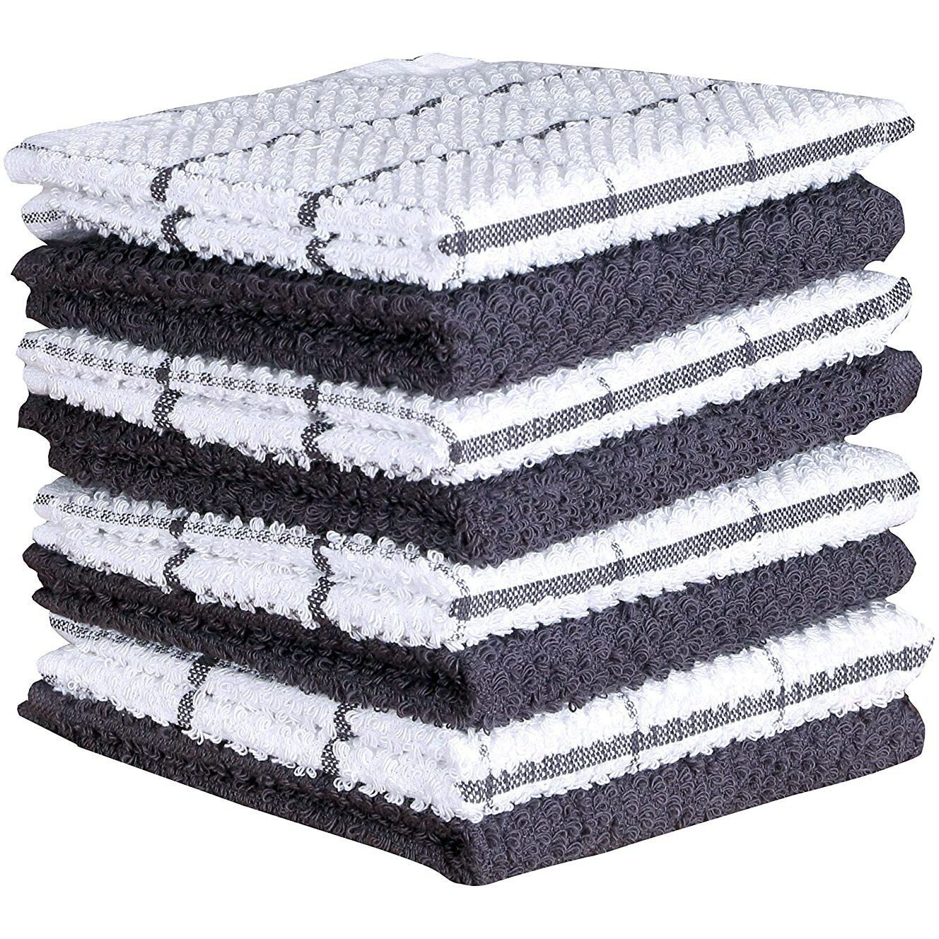 Amour Infini Terry Dish Cloths Set Of 8 Highly Absorbent Quick Dry Dish Rags Reusable Soft Cotton Dishcloths For Kitchen Cleaning & Drying Dishes (12X12 Inch - Dark Grey)