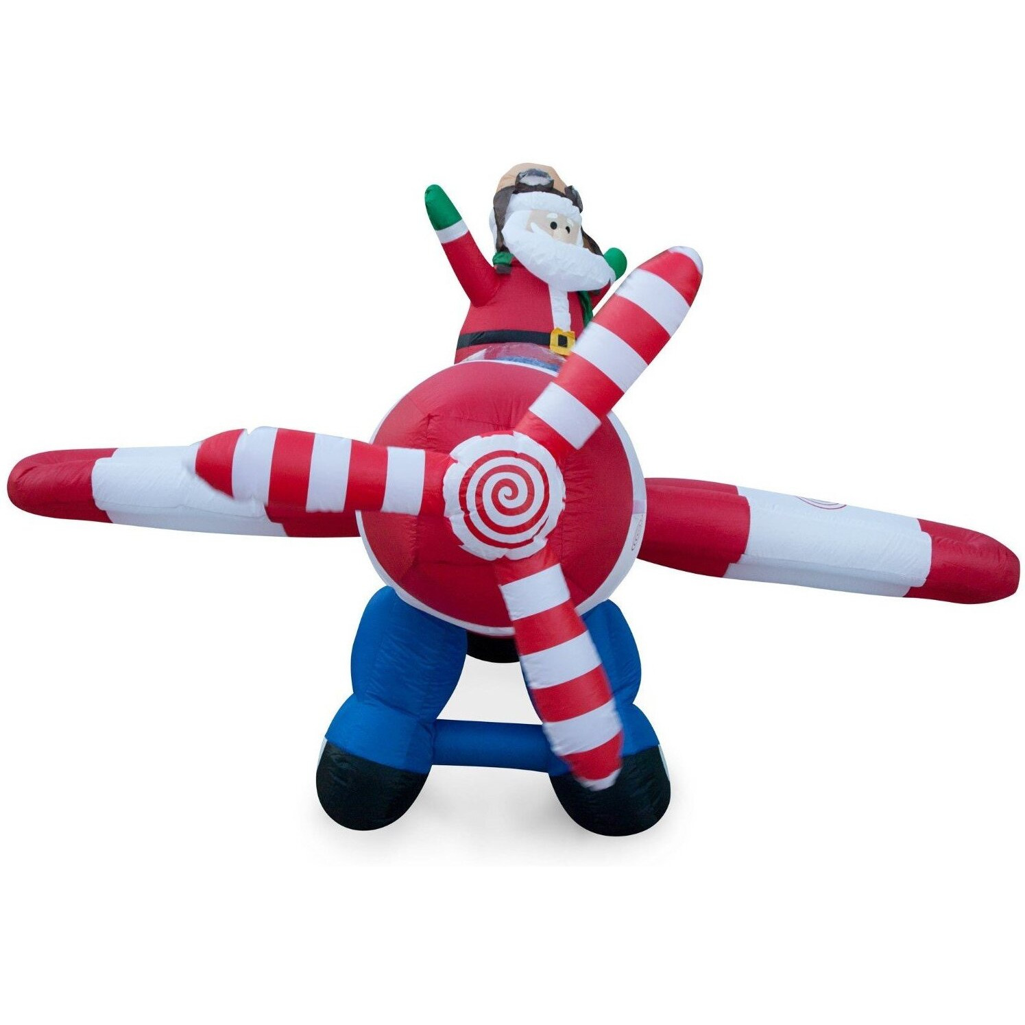 Animated - 8 Foot Wide Christmas Inflatable Santa Claus Flying Airplane Blow Up Yard Decoration
