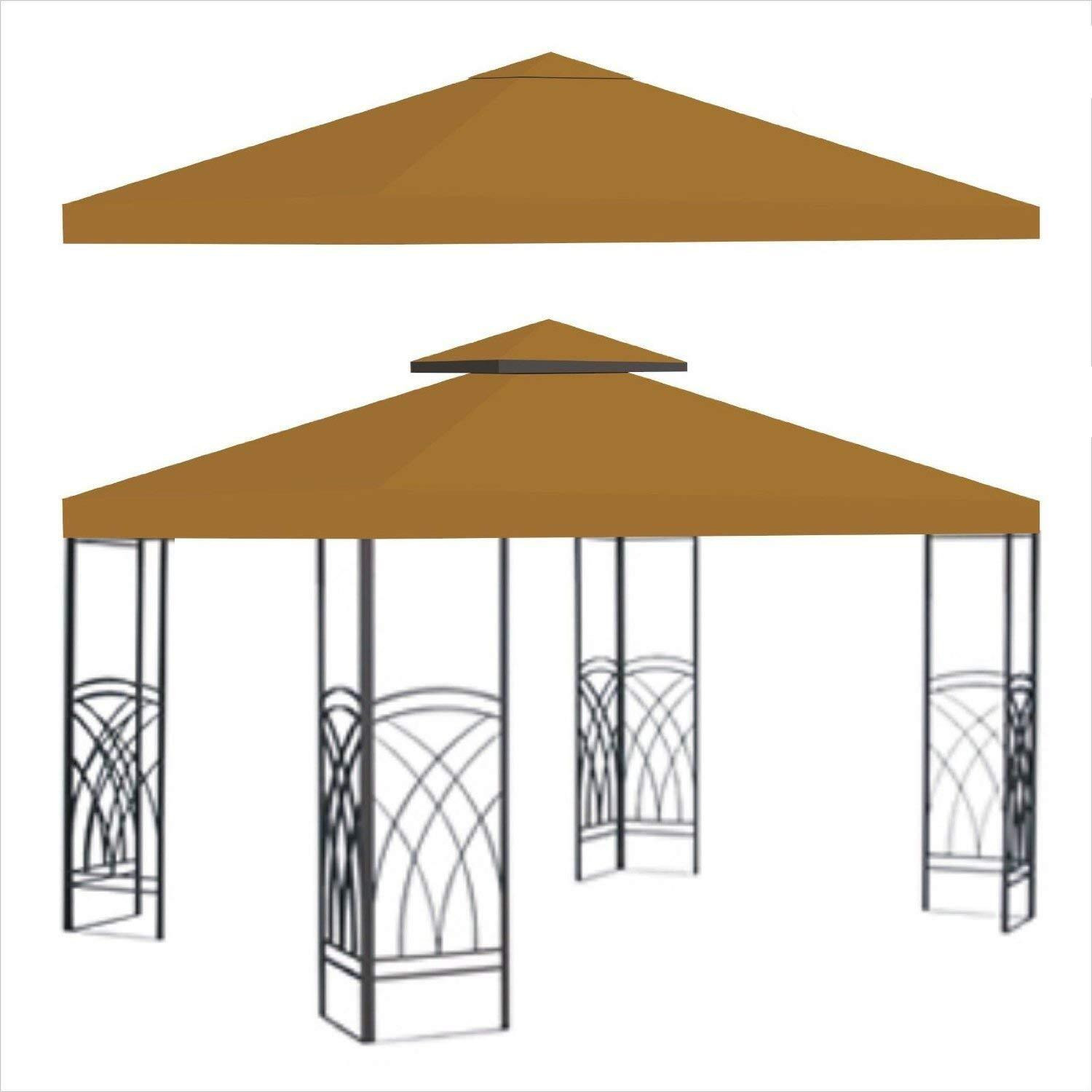 Benefitusa Replacement Canopy Top Cover For 10'X10' Gazebo Polyester Double Tiers For Outdoor Garden Patio Pavilion Sunshade (Tan)