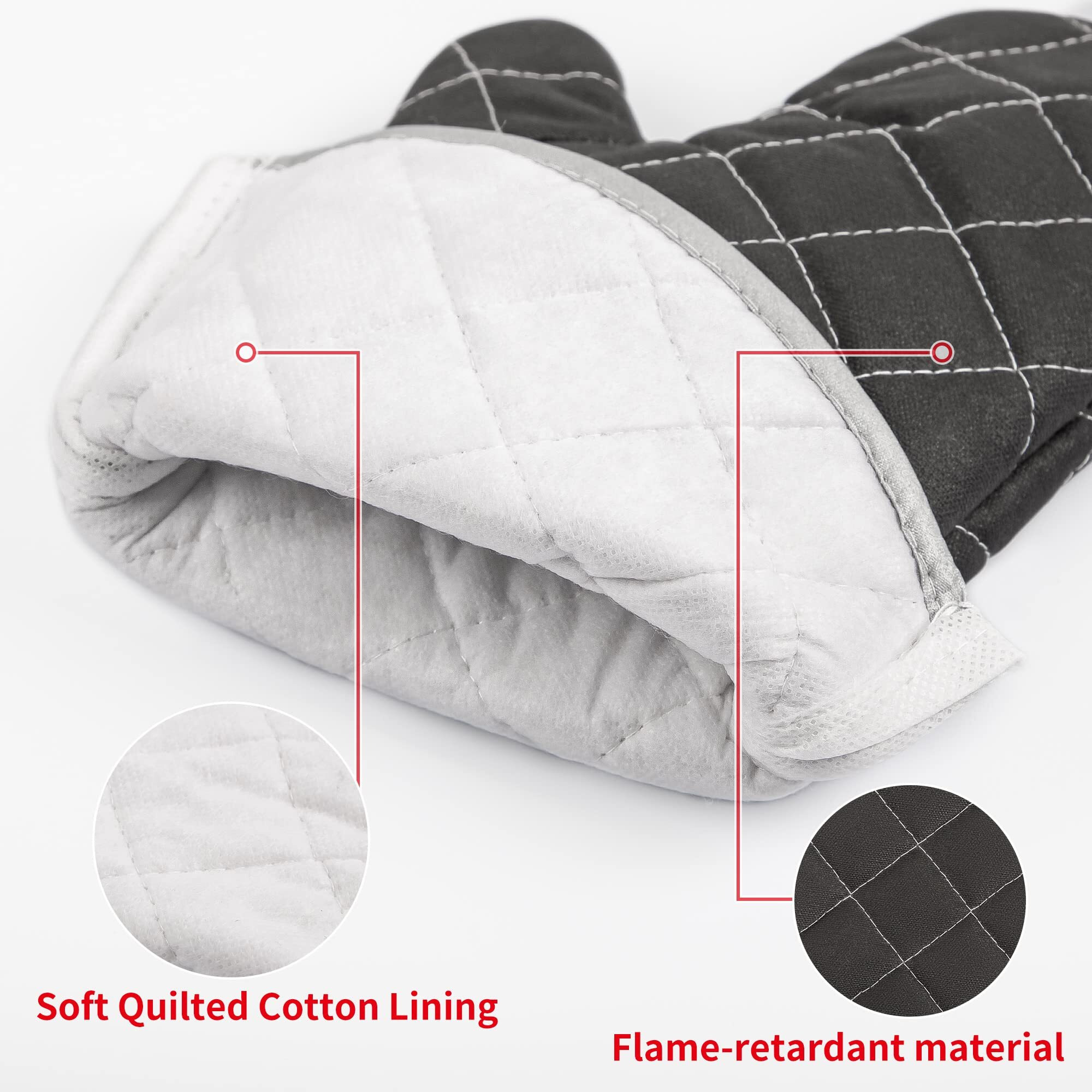 Oven Mitts Flame Retardant Mitts Heat Resistant To 425 F 15 Inch Black Color 2-Pack