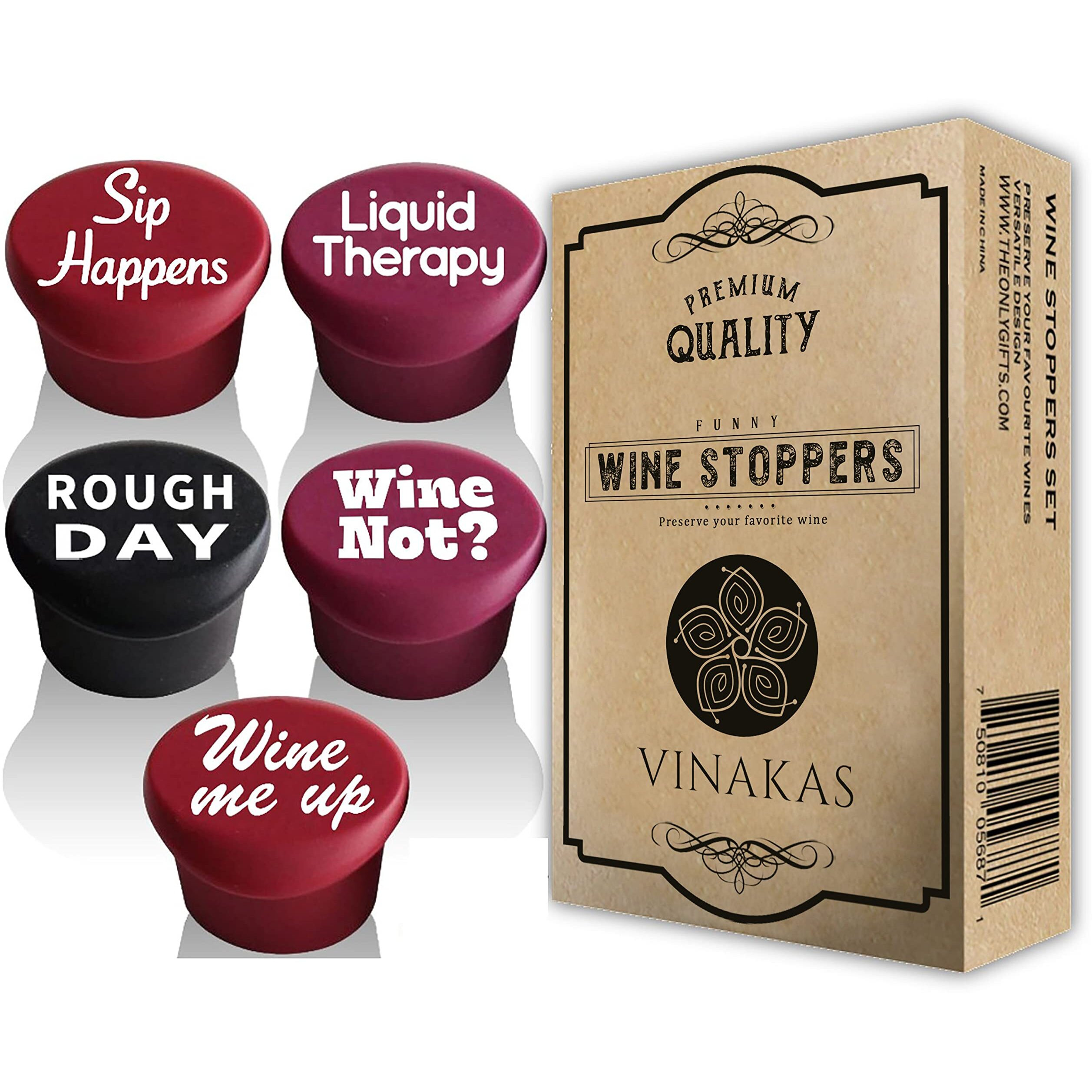 5 Funny Wine Stoppers - Perfect As Wine Accessories Or Wine Gifts For Women - Set Of 5 Funny Silicone Wine Bottle Stopper. Better Than Wine Corks.