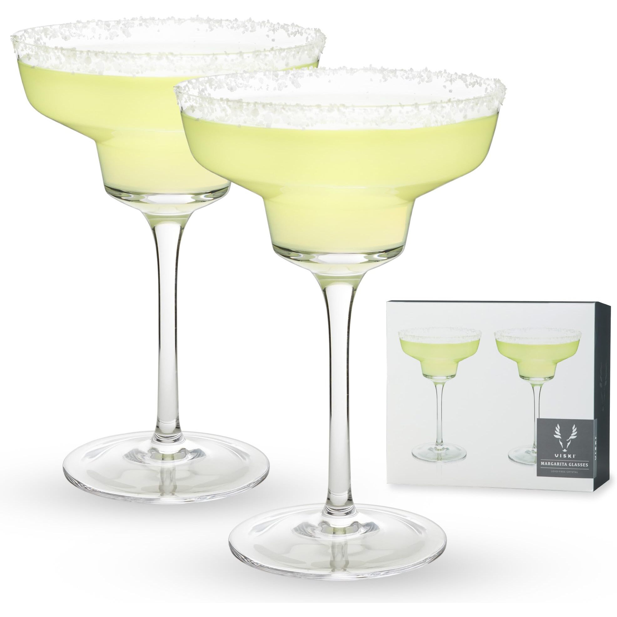 Viski Raye Angled Stemmed Margarita Glasses, Premium Crystal Margarita Cocktail Glasses, Cocktail Bar Accessories, Perfect Cocktail Gift, Set Of 2, 12Oz