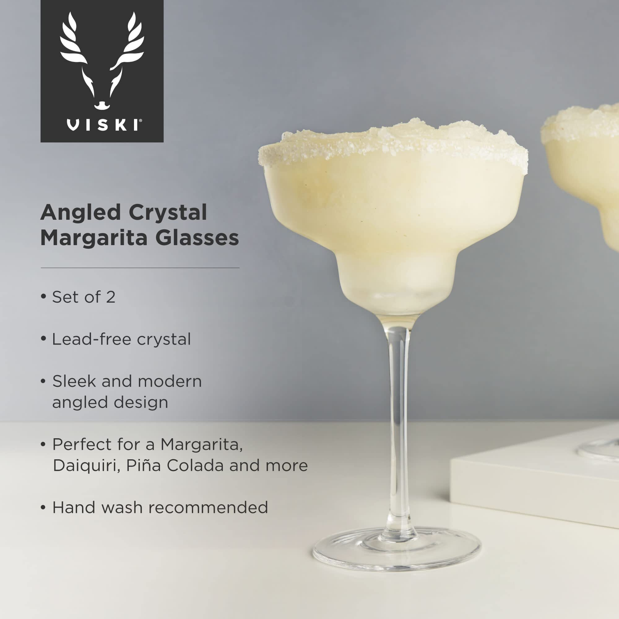 Viski Raye Angled Stemmed Margarita Glasses, Premium Crystal Margarita Cocktail Glasses, Cocktail Bar Accessories, Perfect Cocktail Gift, Set Of 2, 12Oz