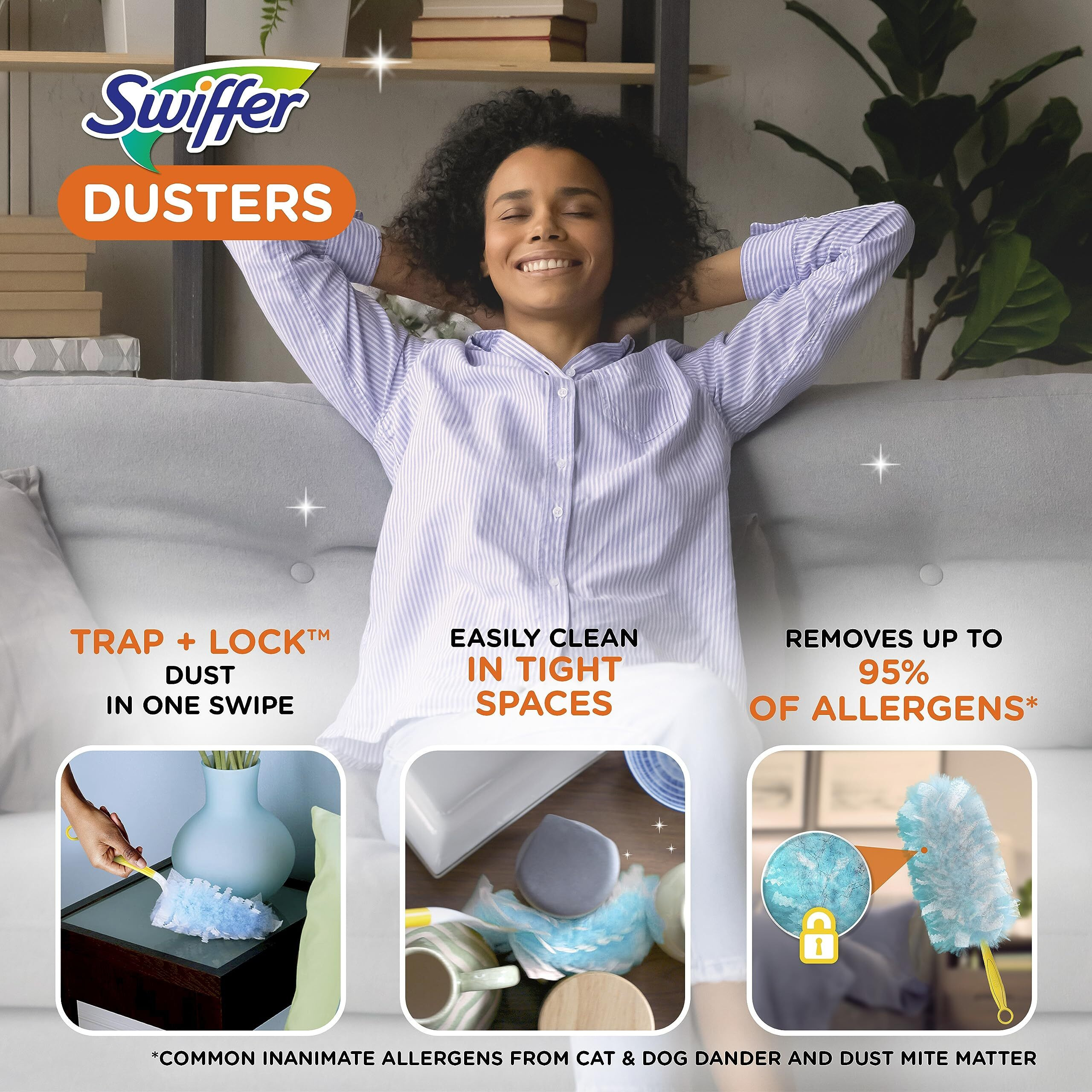 Swiffer Feather Dusters Multi-Surface Duster Refills, Bamboo, White, 18 Count