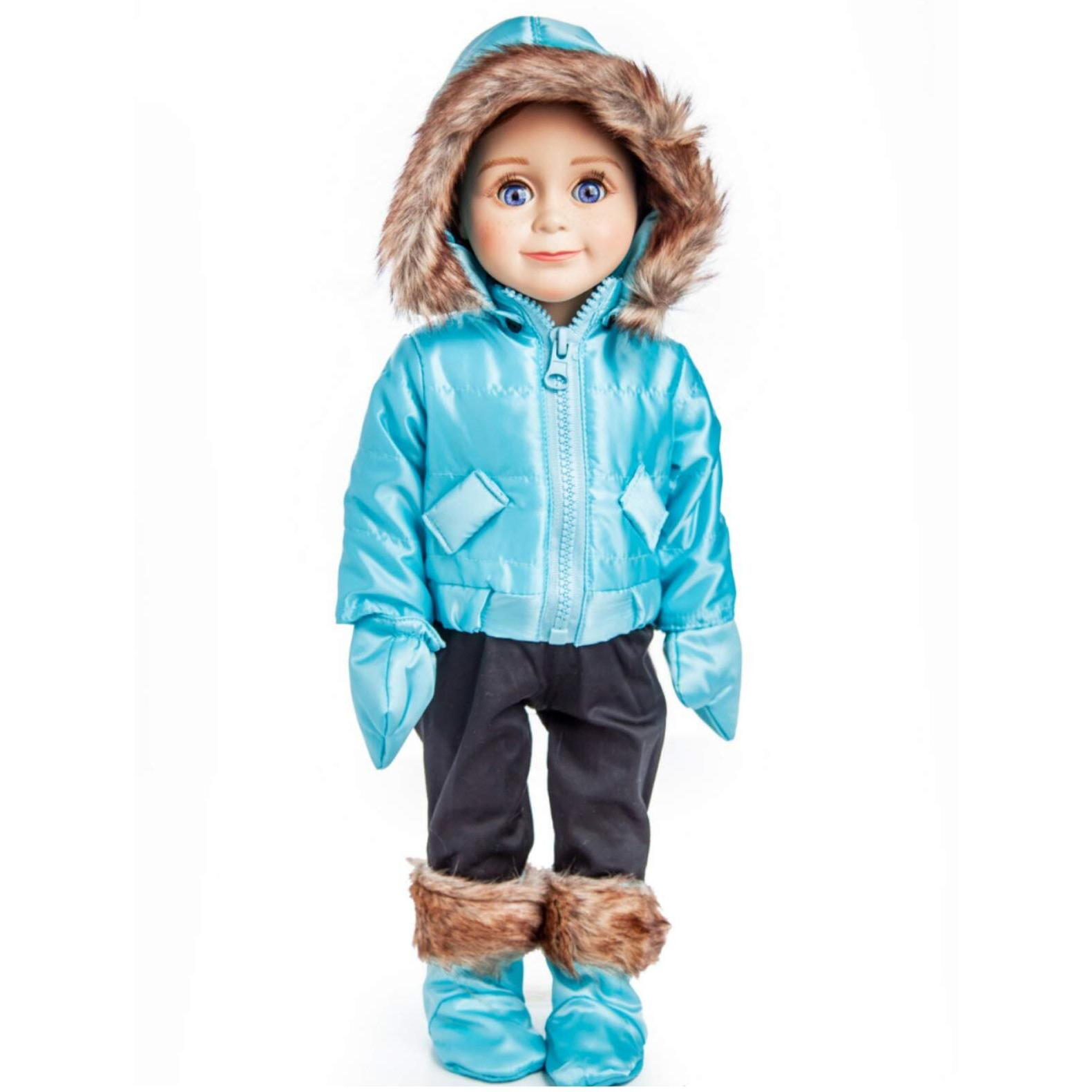 The Queen's Treasures 18 Inch Doll Clothes, Complete Ski Wear Outfit, 6 Piece Zippered Blue Jacket, Pants, Gloves, And Boots Too, Compatible For Use With American Girl Dolls. Doll Not Included