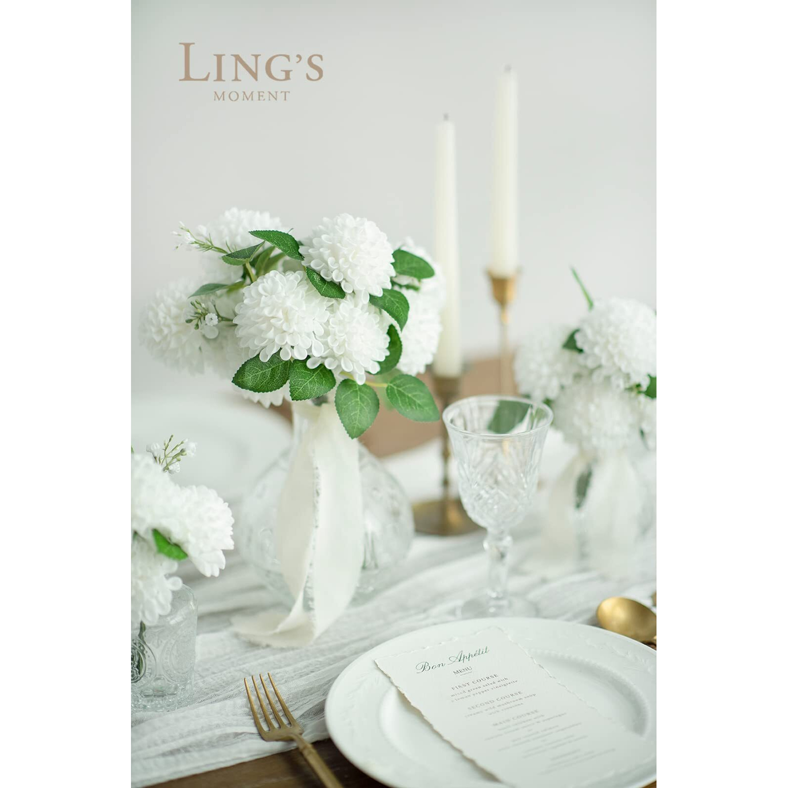 Ling's Moment Flowers Dahlia Artificial Flowers 25 Pcs White Flowers, Fake Flowers W/Stem For Diy Wedding Decor Centerpieces Arrangements Bouquets