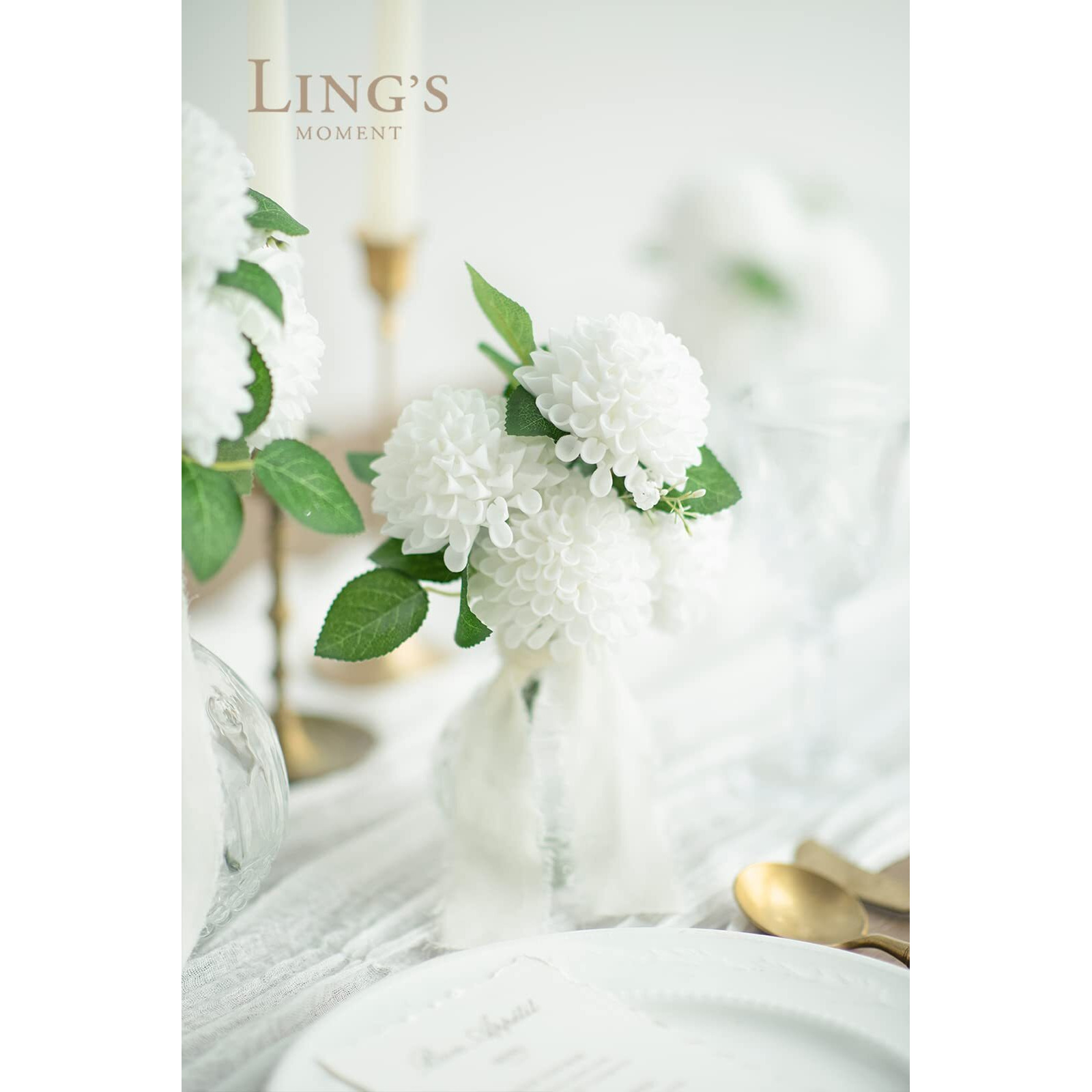 Ling's Moment Flowers Dahlia Artificial Flowers 25 Pcs White Flowers, Fake Flowers W/Stem For Diy Wedding Decor Centerpieces Arrangements Bouquets