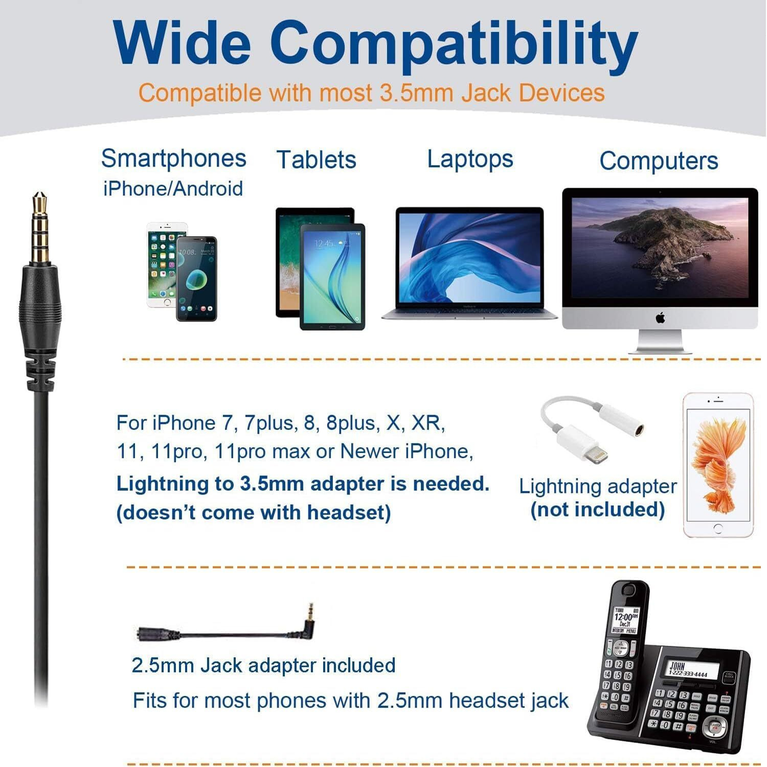 Phone Headset For Cell Phone With Microphone Noise Cancelling, 3.5Mm Computer Headphones For Iphone Samsung Pc Mac, Laptop Headset For Office Home (Black, 602-3.5)