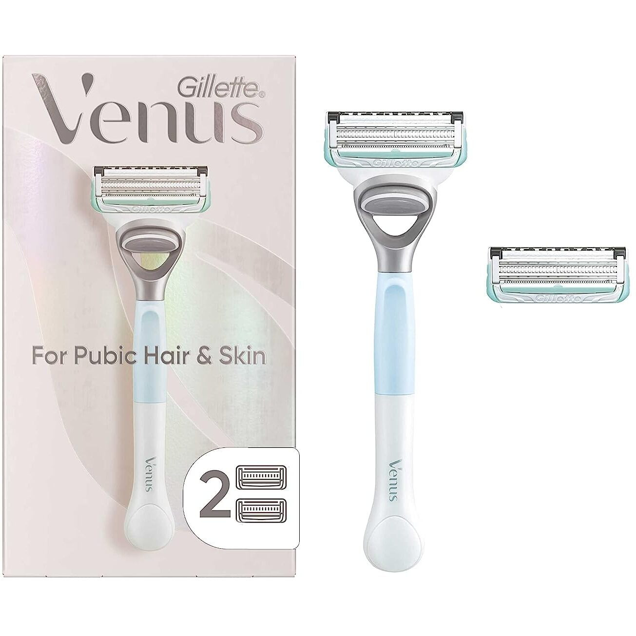 Gillette Venus Intimate Grooming Razors For Women, Bikini Razors For Women, 1 Venus Razor Bikini Trimmer, 2 Razor Blade Refills, Pink, (Package May Vary)
