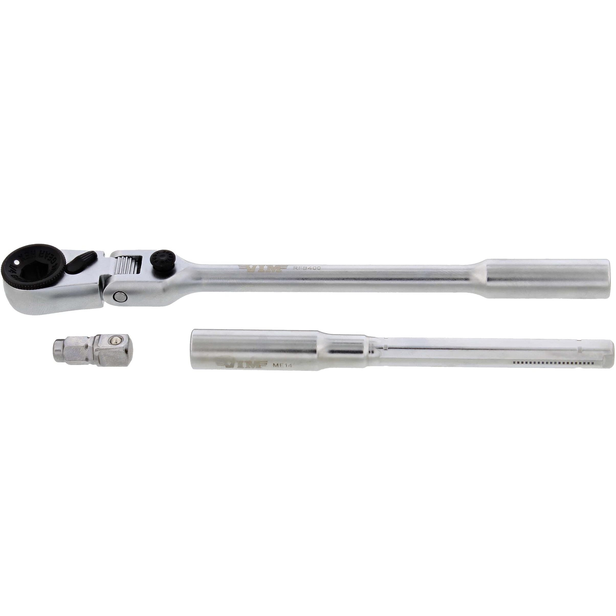 Vim Tools Flex Socket Ratchet To T Handle Wrench 3Pc Set - 1/4In Small Ratchet Set With Socket Extension And Adapter