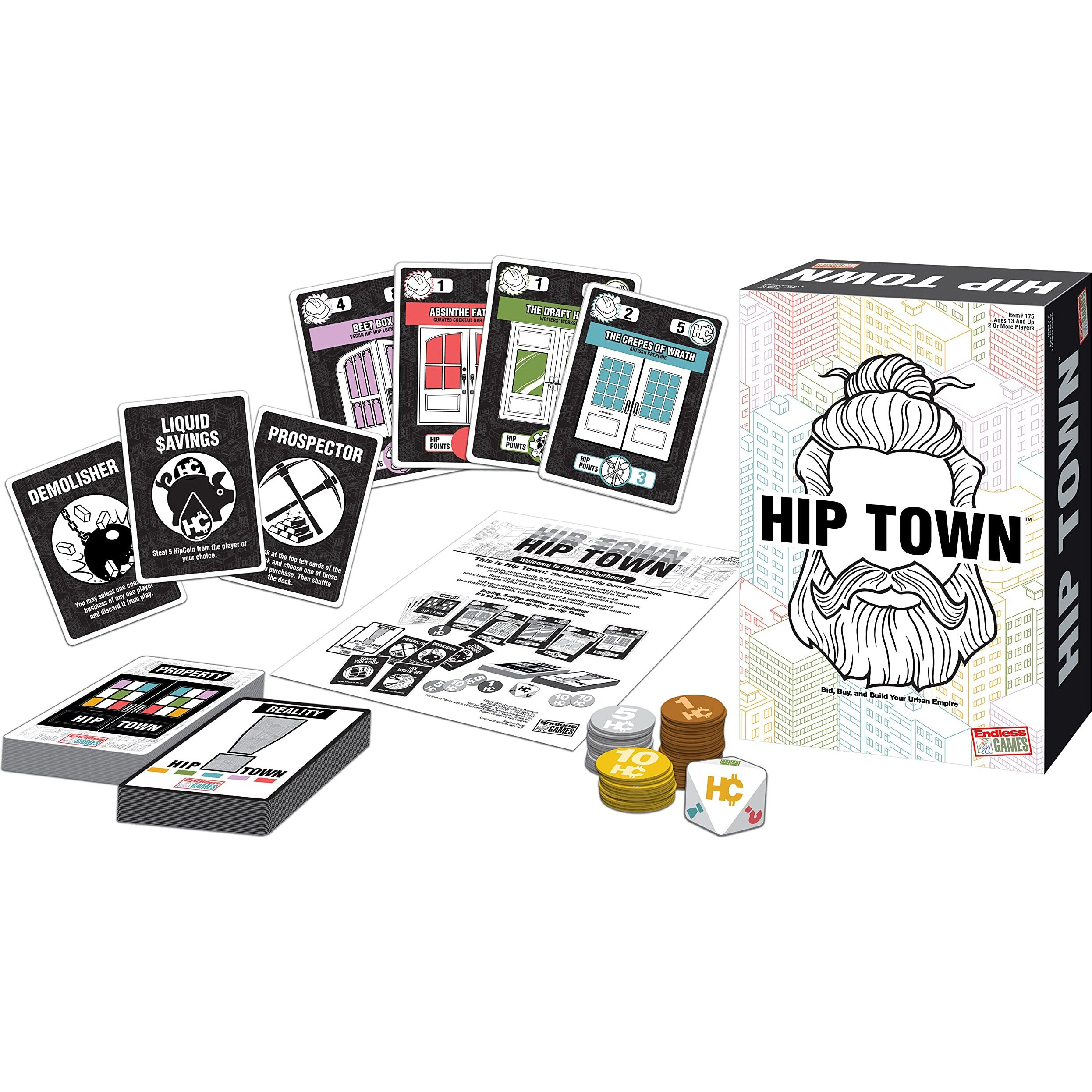 Hip Town, Fun And Fast Paced Game Of Trading, Bidding And Building To Create Hippest Neighborhood In Hiptown - 2 Or More Players Ages 13 & Up