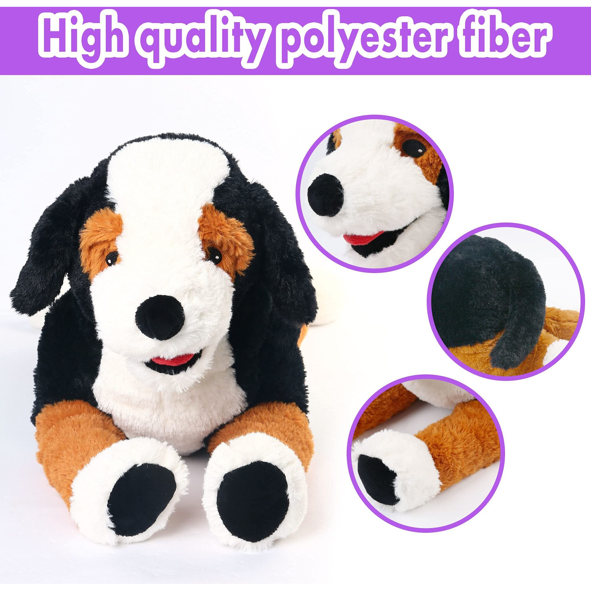 Lotfancy Dog Stuffed Animal, 26 Inch Large Bernese Mountain Dog Plush Toy, Tricolor Dog Toy, Realistic, Cute Plushies Gifts, Easter Decorations