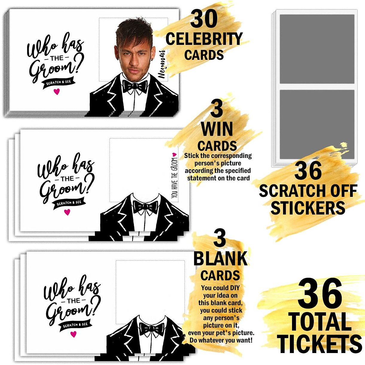 Bridal Shower Games - Who Has The Groom Scratch Off Celebrity Cards, Bachelorette Party Games Supplies - 36 Cards(Xl01-Baica) White