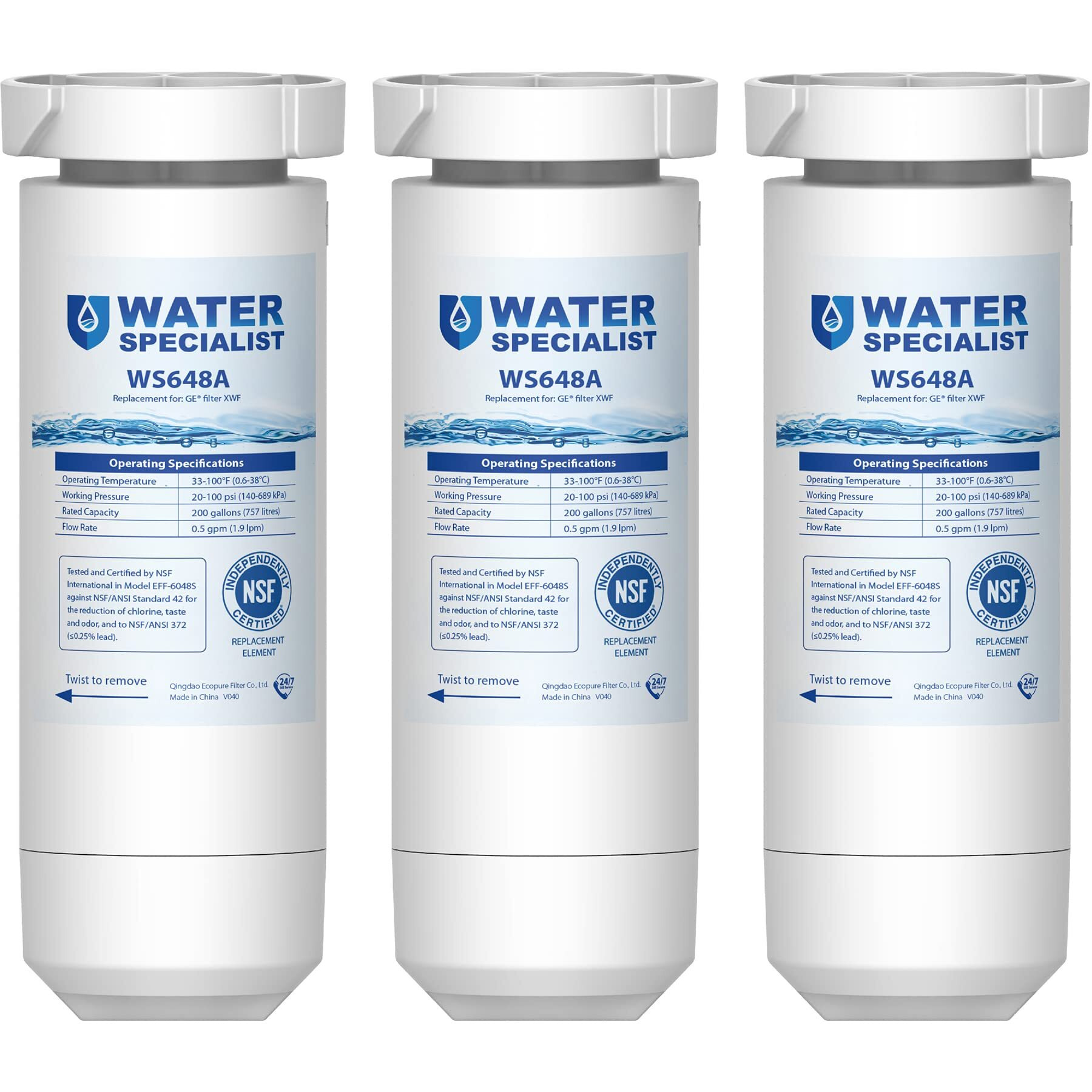Waterspecialist Xwf Nsf Certified Refrigerator Water Filter, Replacement For Ge Xwf, 3 Filters (Not Xwfe)