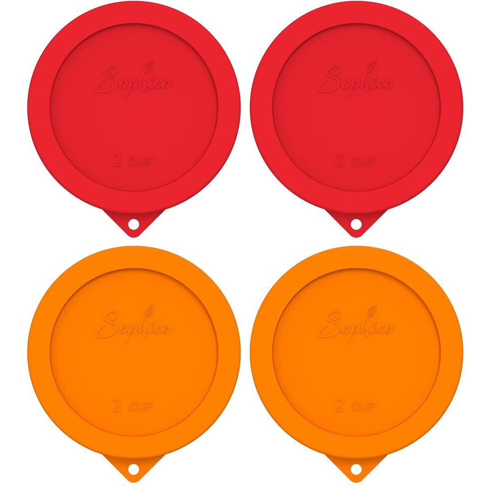 Sophico 2 Cup Round Silicone Storage Cover Lids Replacement For Anchor Hocking And Pyrex 7200-Pc Glass Bowls (Container Not Included) | Red-Orange | 4 Pack