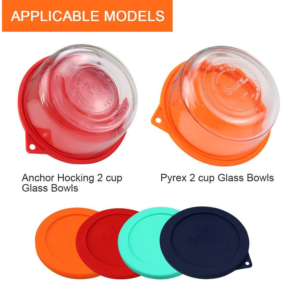 Sophico 2 Cup Round Silicone Storage Cover Lids Replacement For Anchor Hocking And Pyrex 7200-Pc Glass Bowls (Container Not Included) | Red-Orange | 4 Pack