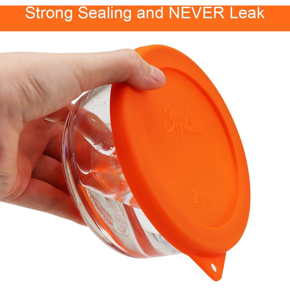 Sophico 2 Cup Round Silicone Storage Cover Lids Replacement For Anchor Hocking And Pyrex 7200-Pc Glass Bowls (Container Not Included) | Red-Orange | 4 Pack