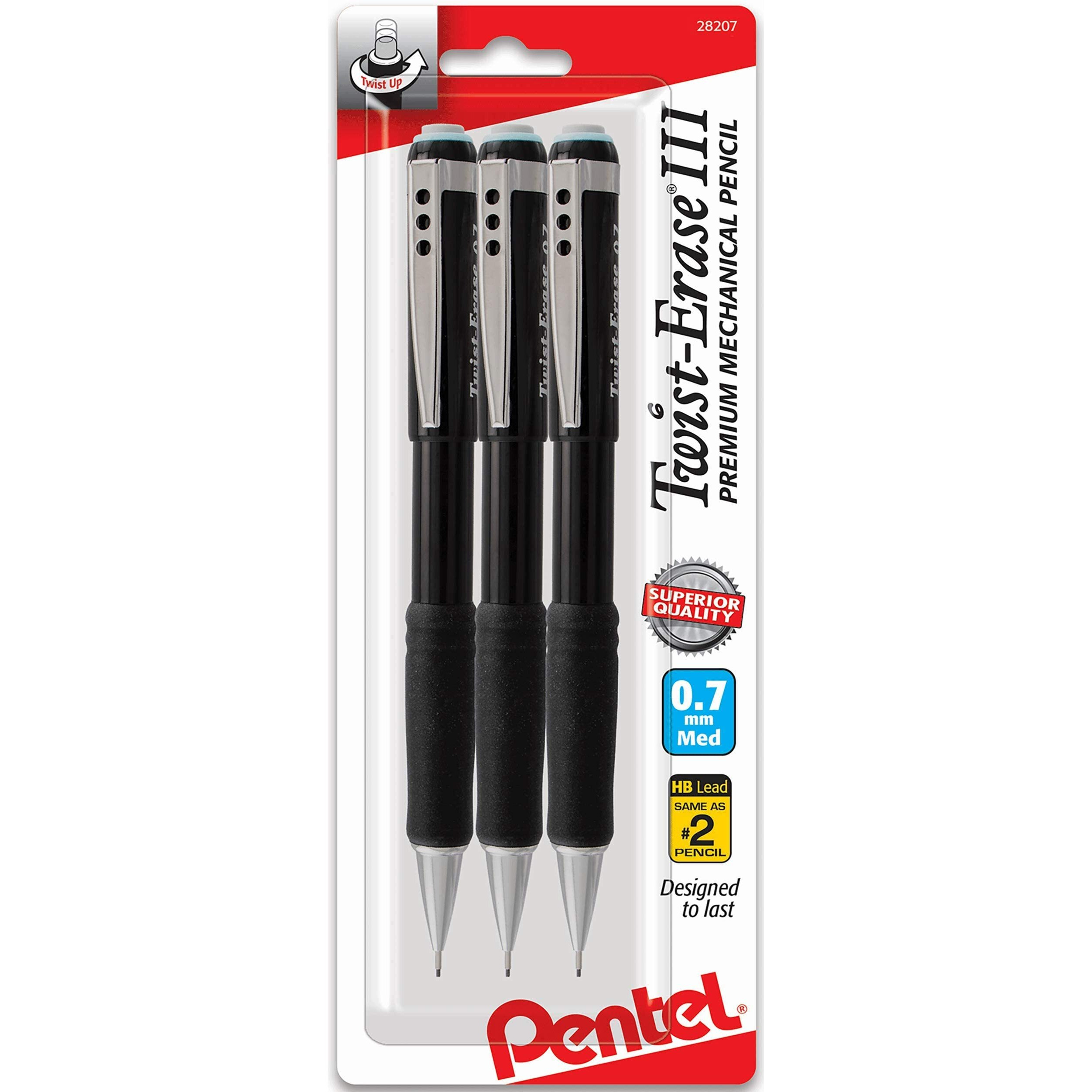 Mechanical Pencil, Pentel Twist Erase .7 Mm, Twist-Erase Iii Automatic, 3 Pack, Black Barrels, Best Professional Pencils For School, Office & Home For Women & Men (Qe517Bp3)