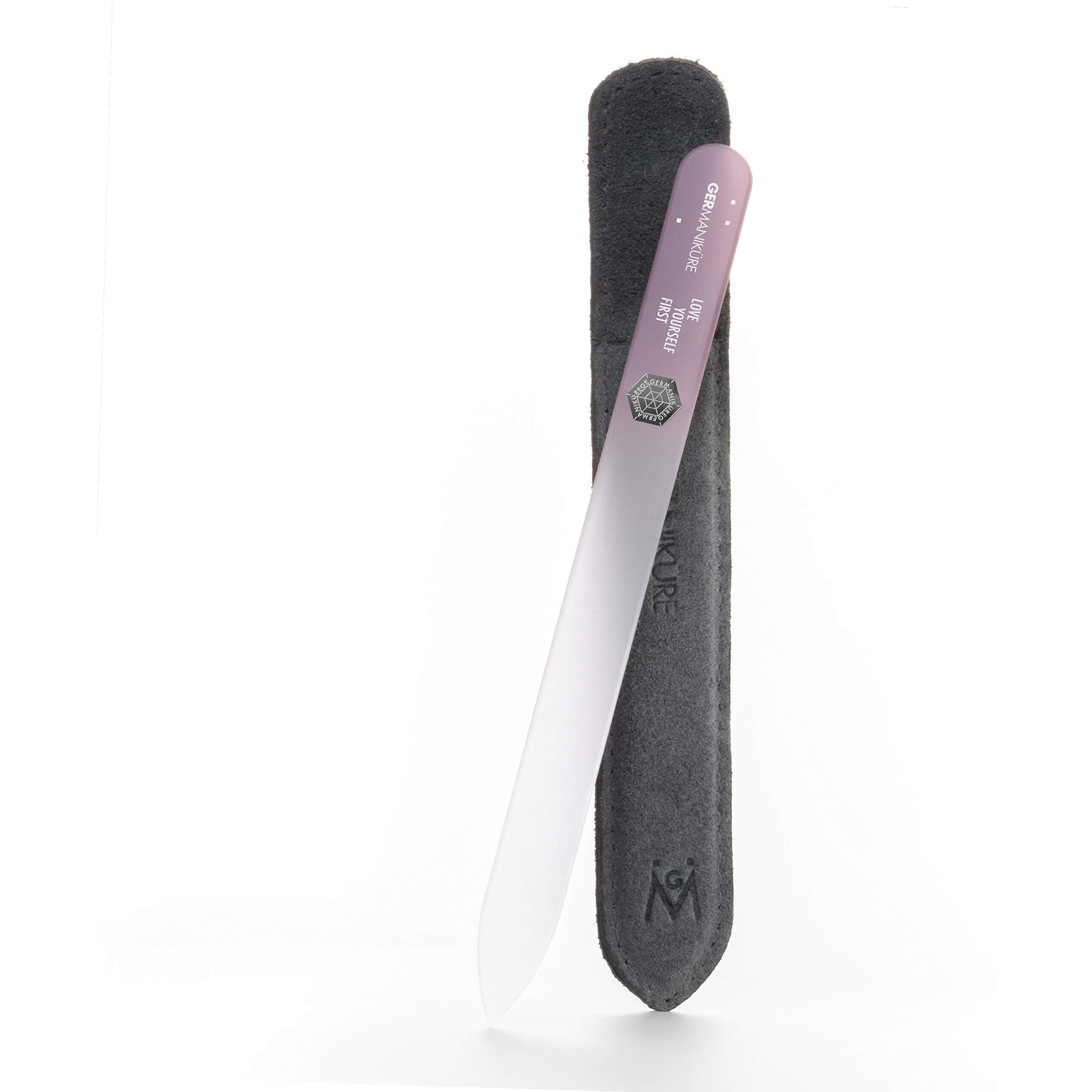 Germanikure Mantra Glass Nail File In Suede Case, Ethically Made In Czech Republic - Professional Manicure & Pedicure Tools For Smooth Easy Shaping Of Natural Fingernails