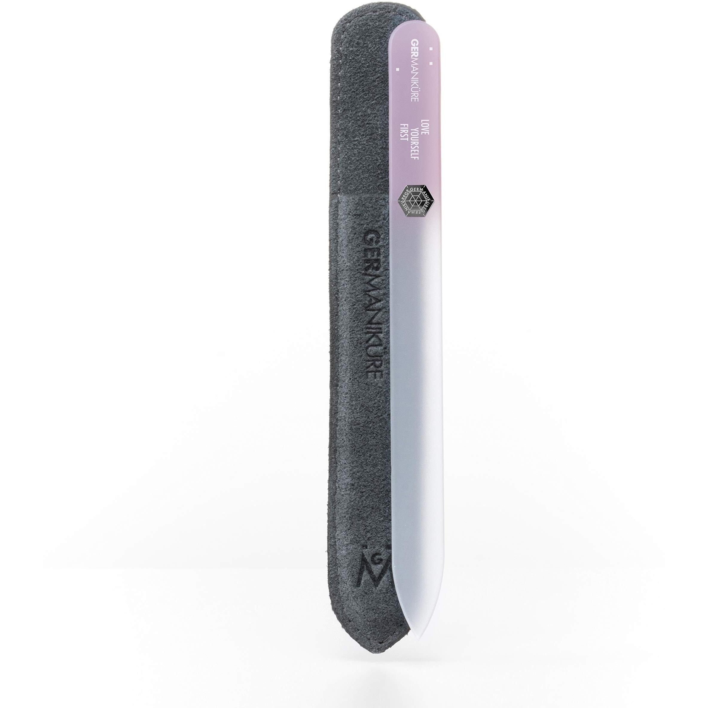 Germanikure Mantra Glass Nail File In Suede Case, Ethically Made In Czech Republic - Professional Manicure & Pedicure Tools For Smooth Easy Shaping Of Natural Fingernails