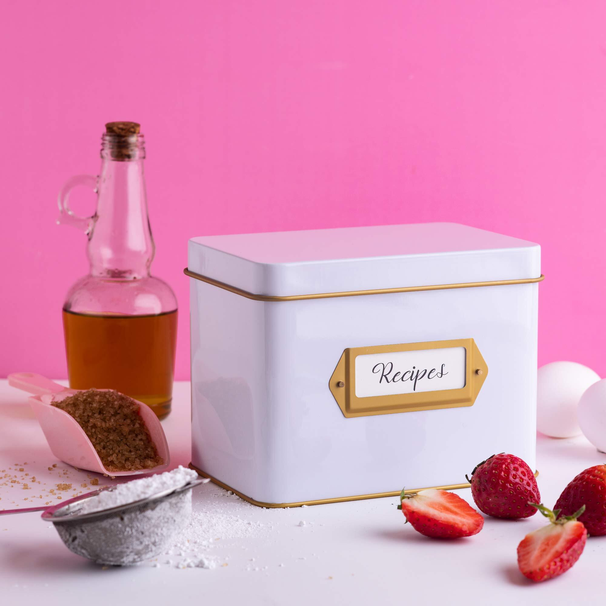 Heart & Berry White Recipe Box With 24 4X6 Recipe Cards And 12 Dividers - Recipe Cards And Box Set - Recipe Tin For 4 X 6 Inches Recipe Cards