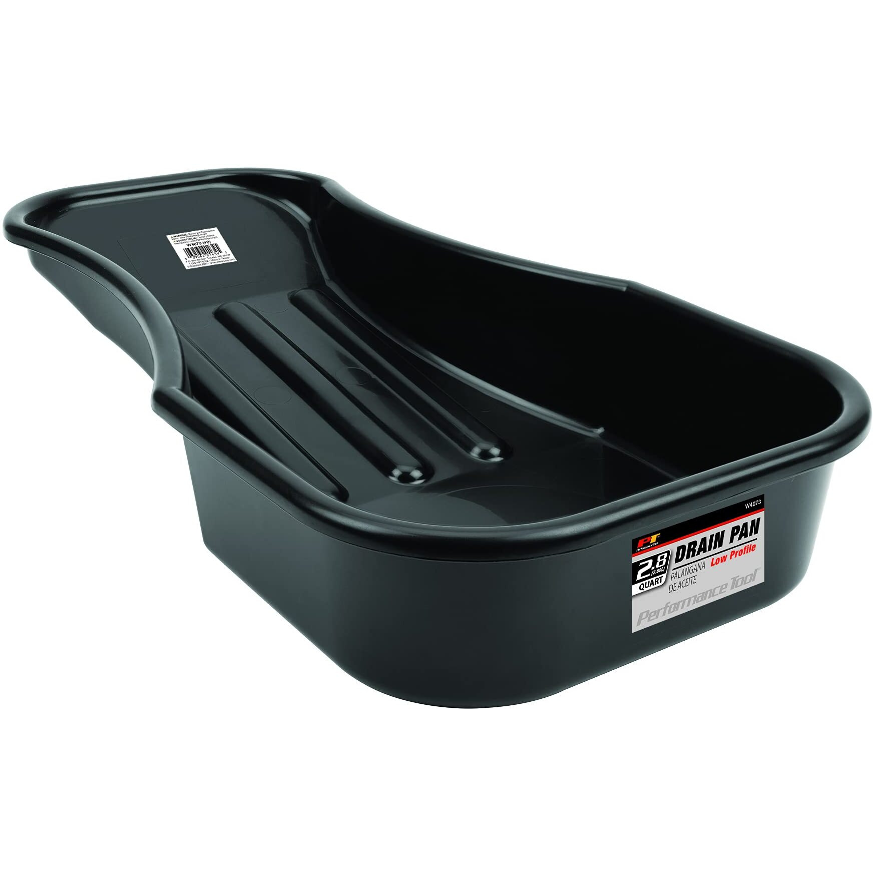 Performance Tool W4073 Heavy Duty 2.8 Quart Oil Drain Pan With Splash Guard And Tapered Spout For Lawn Equipment And Motorcycles