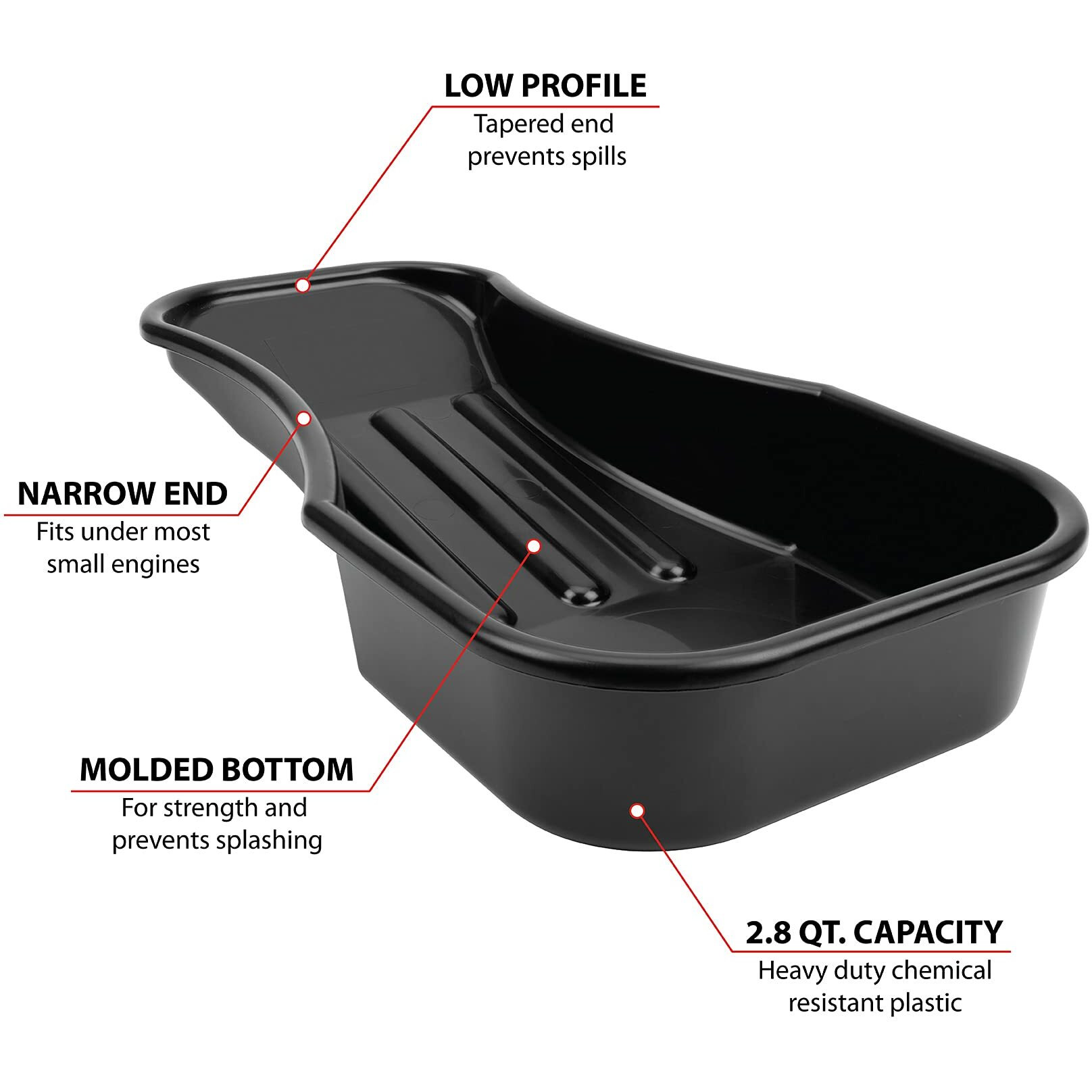 Performance Tool W4073 Heavy Duty 2.8 Quart Oil Drain Pan With Splash Guard And Tapered Spout For Lawn Equipment And Motorcycles