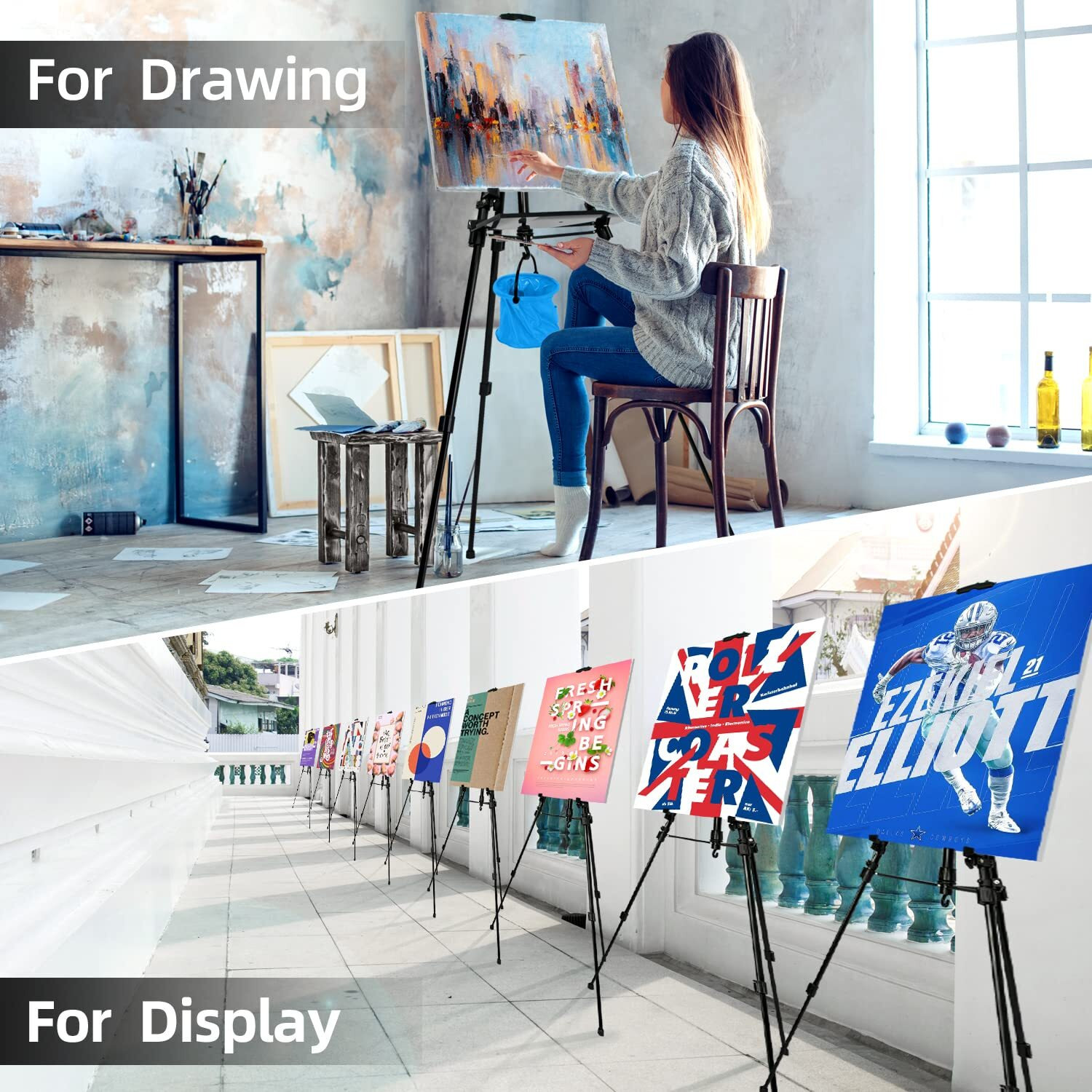 Newzeal Artist Easel Stand Painting Stand Art Easel, 20"&quotTo 61"" Art Easel For Painting Canvase & Displaying, Aluminum Adjustable Height Display Tripod With Portable Bag/Folding Keg/Apron.(Black)