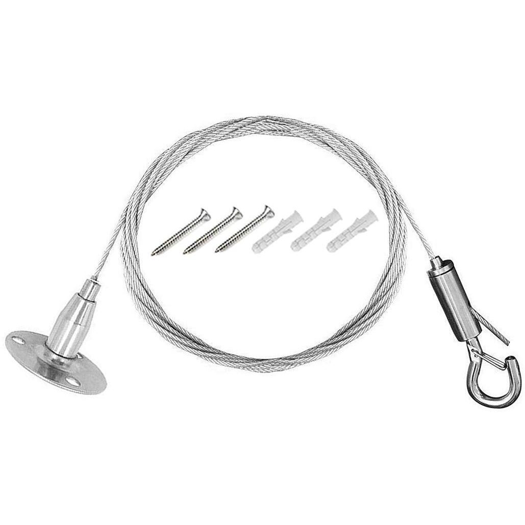 Ottff 10 Pack Ceiling Sign Hanger 3.2 Ft Suspension Cable Wire Rope Adjustable Length With Spring Hook Hanging Disc For Led Panel Light Billboards Diy Mounting Clamp Max Load 11 Ib