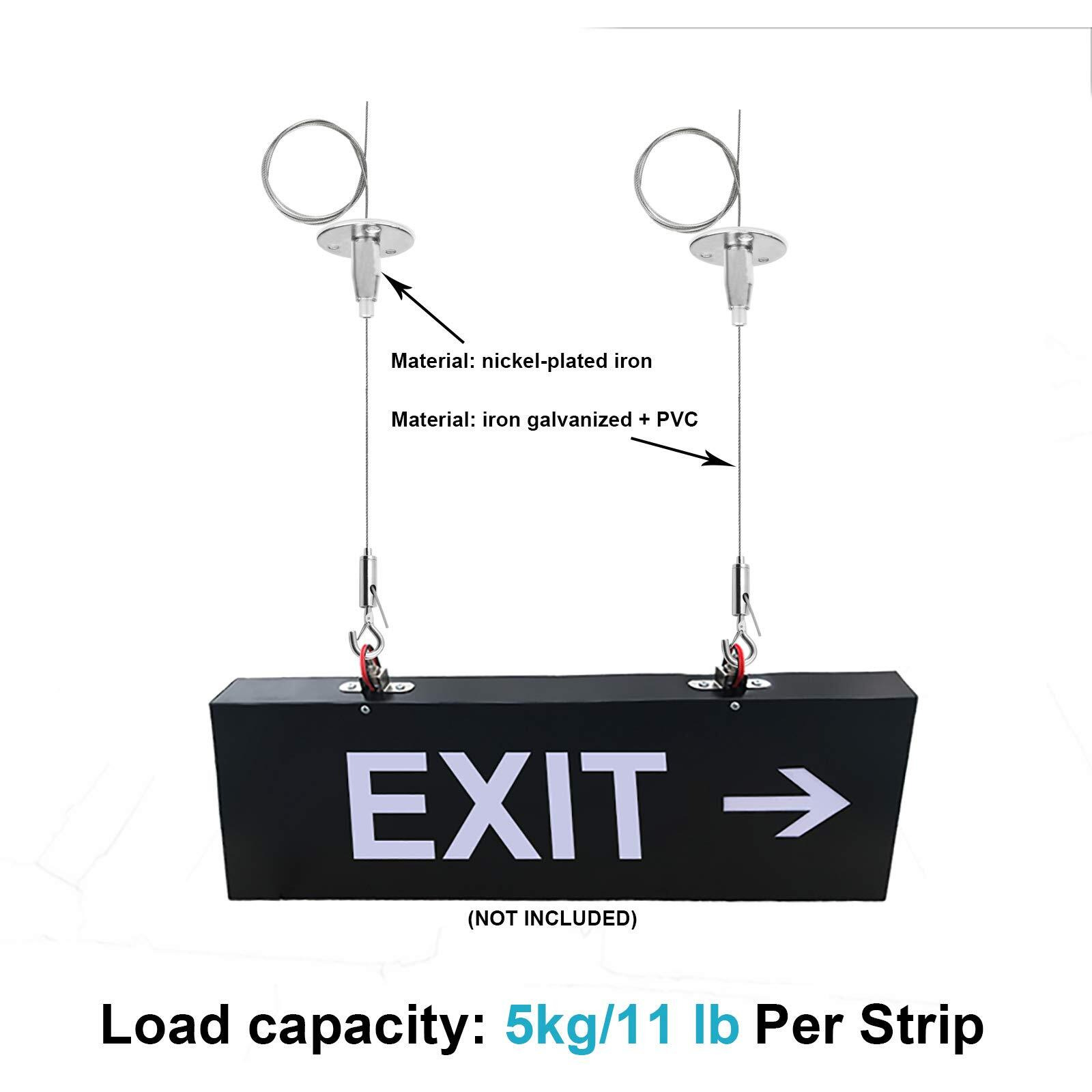 Ottff 10 Pack Ceiling Sign Hanger 3.2 Ft Suspension Cable Wire Rope Adjustable Length With Spring Hook Hanging Disc For Led Panel Light Billboards Diy Mounting Clamp Max Load 11 Ib