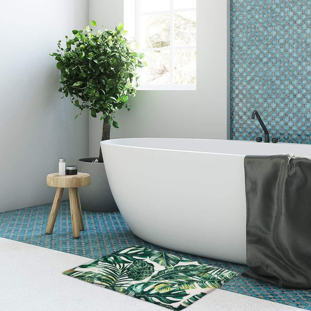 Livilan Green Bathroom Rug, Green Bath Mat, Leaf Bath Mat, Leaf Bathroom Rug, Tropical Bath Mat, 16"" X 24"", Tropical Bathroom Rug