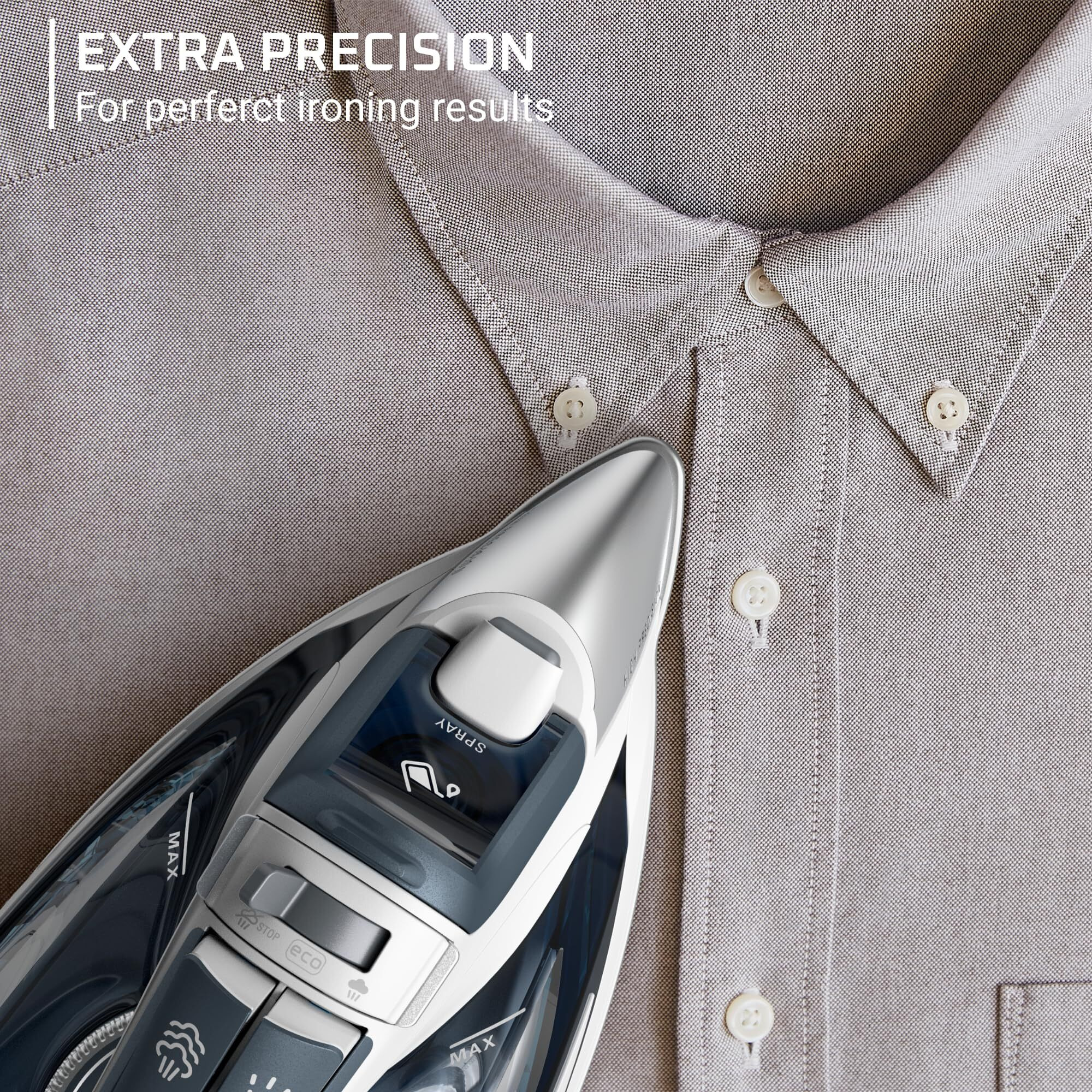 Rowenta, Iron, Focus Stainless Steel Soleplate Steam Iron For Clothes, 400 Microsteam Holes, Powerful Steam Blast, Leakproof, Lighweight, 1725 Watts, Ironing, Blue Clothes Iron, Dw5280