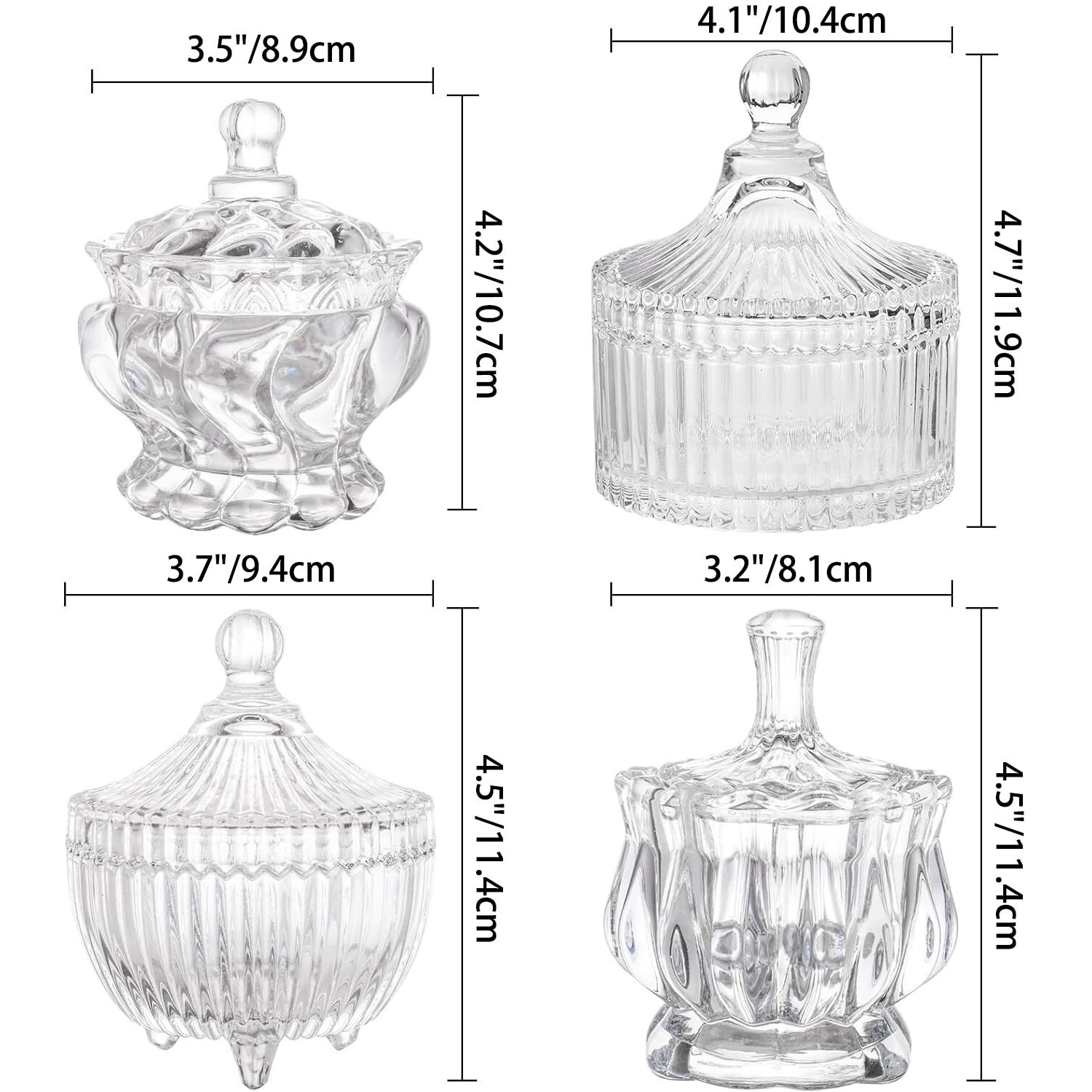 Youeon Set Of 4 Glass Candy Dish With Lid, Crystal Candy Jar, Decorative Candy Bowl, Cookie Jar, Jewelry Dish, Covered Candy Jar, Small Glass Jars For Candy Buffet, Kitchen, Home, Office Desk