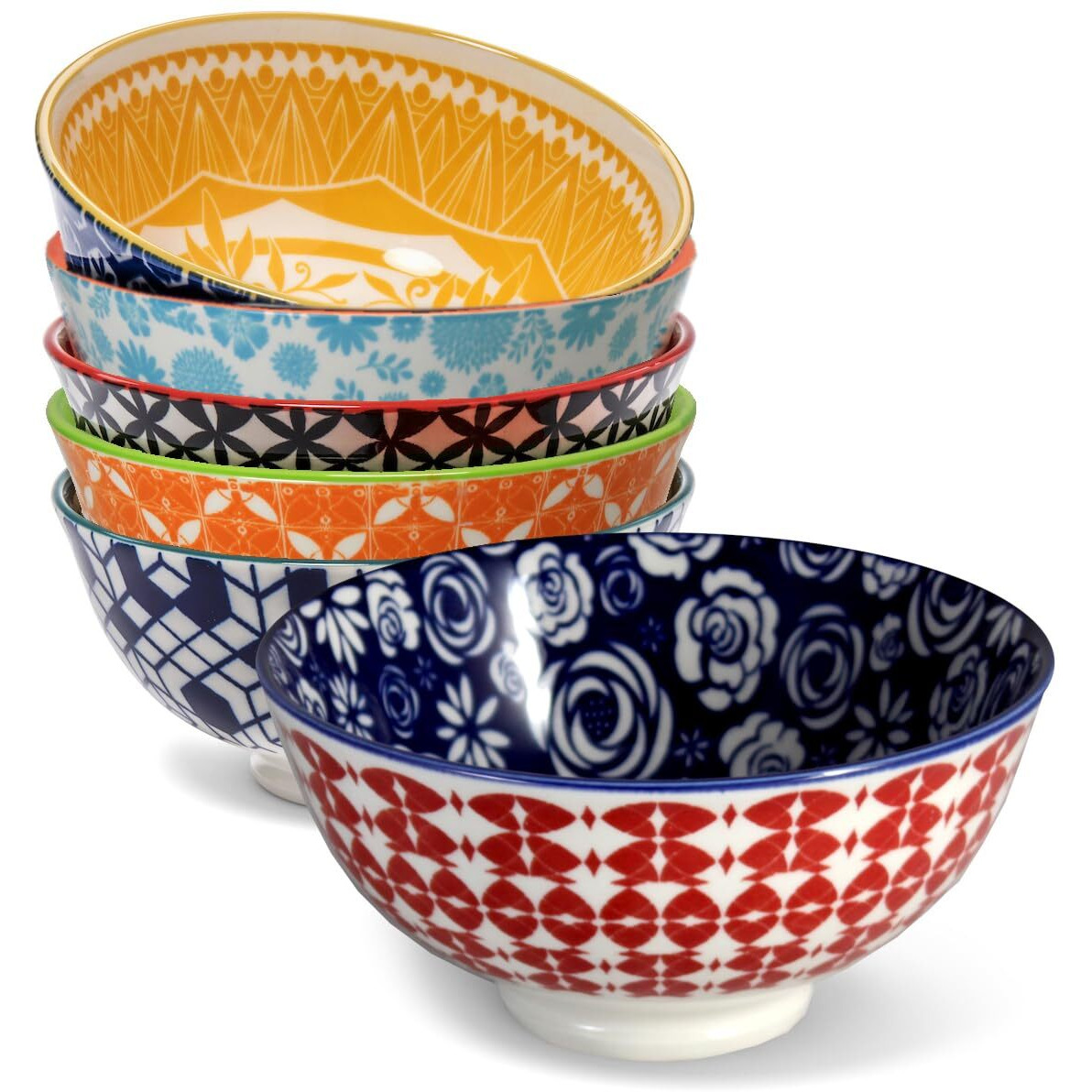 Annovero 10 Oz Bowls | Small Dessert Bowls Set Of 6 | Colorful Porcelain Bowls For Ice Cream, Snacks, Dipping Sauce, Small Serving Of Soup, Rice | Microwave & Oven Safe | Great For Parties Or As Gift