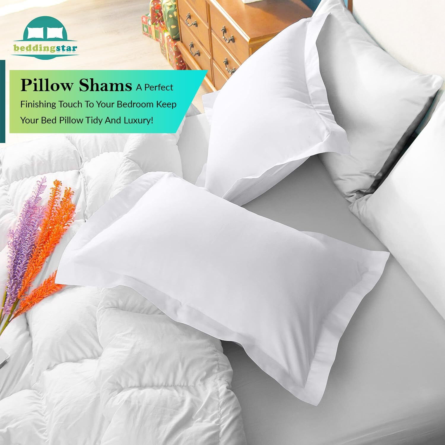 Standard Pillow Shams Set Of 2 Pc 100% Egyptian Cotton White Pillow Shams Standard Size 20X26 Pillow Cases Premium 600 Thread Count Cushion Cover Decorative Standard Size Bed Pillow Covers Set