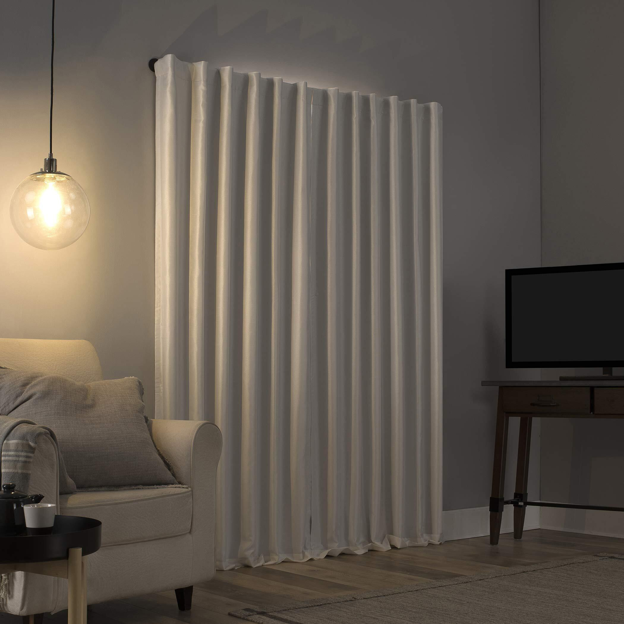 Sun Zero Greyson Faux Dupioni Silk Thermal Extreme Total Blackout Back Tab Curtain Panel, 50"" X 63"", Pearl White