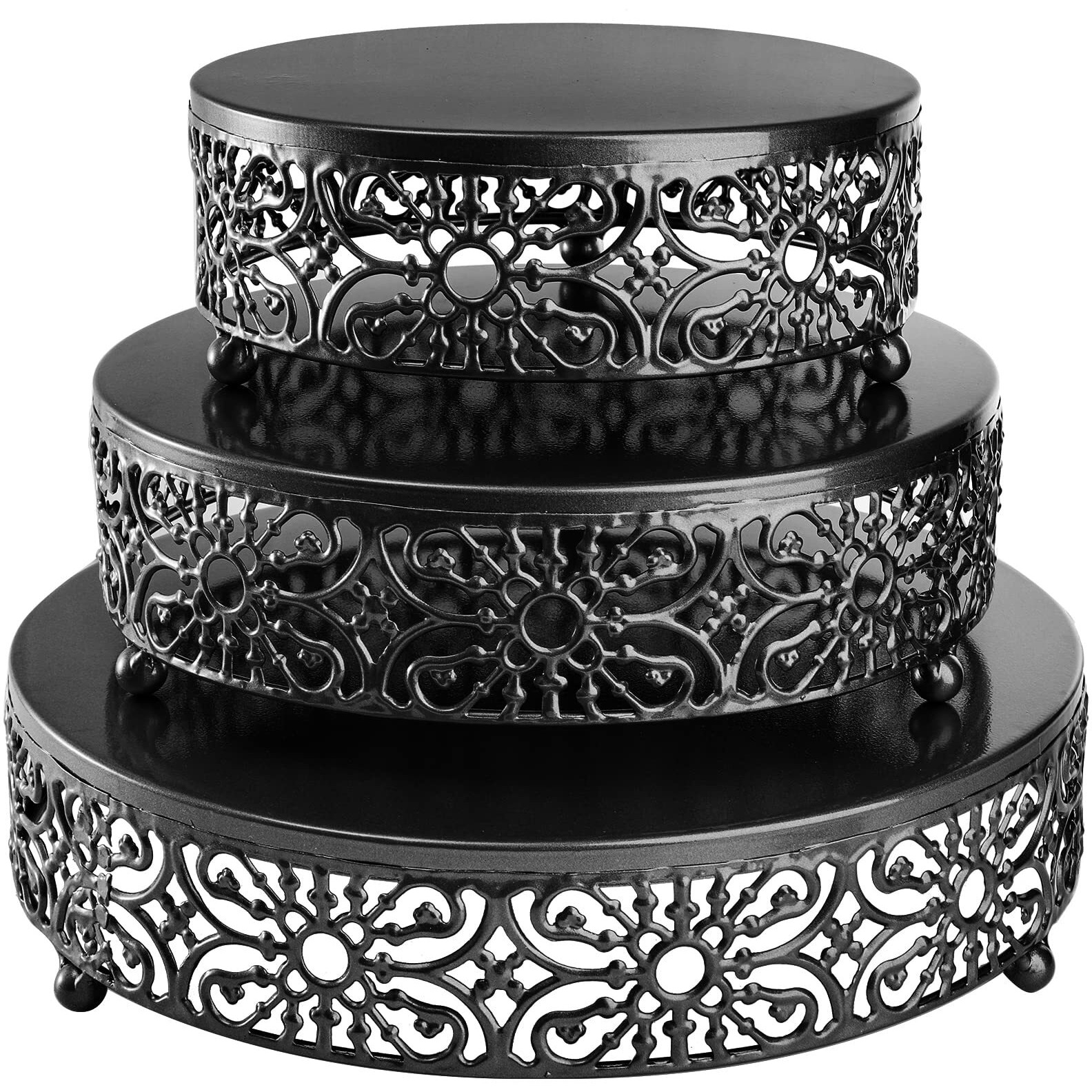 Hedume Set Of 3 Metal Cake Stand, Black Round Cake Stand, 8"" 10"" 12"" Dessert Cupcake Pastry Candy Display Plate For Wedding, Event, Birthday Party