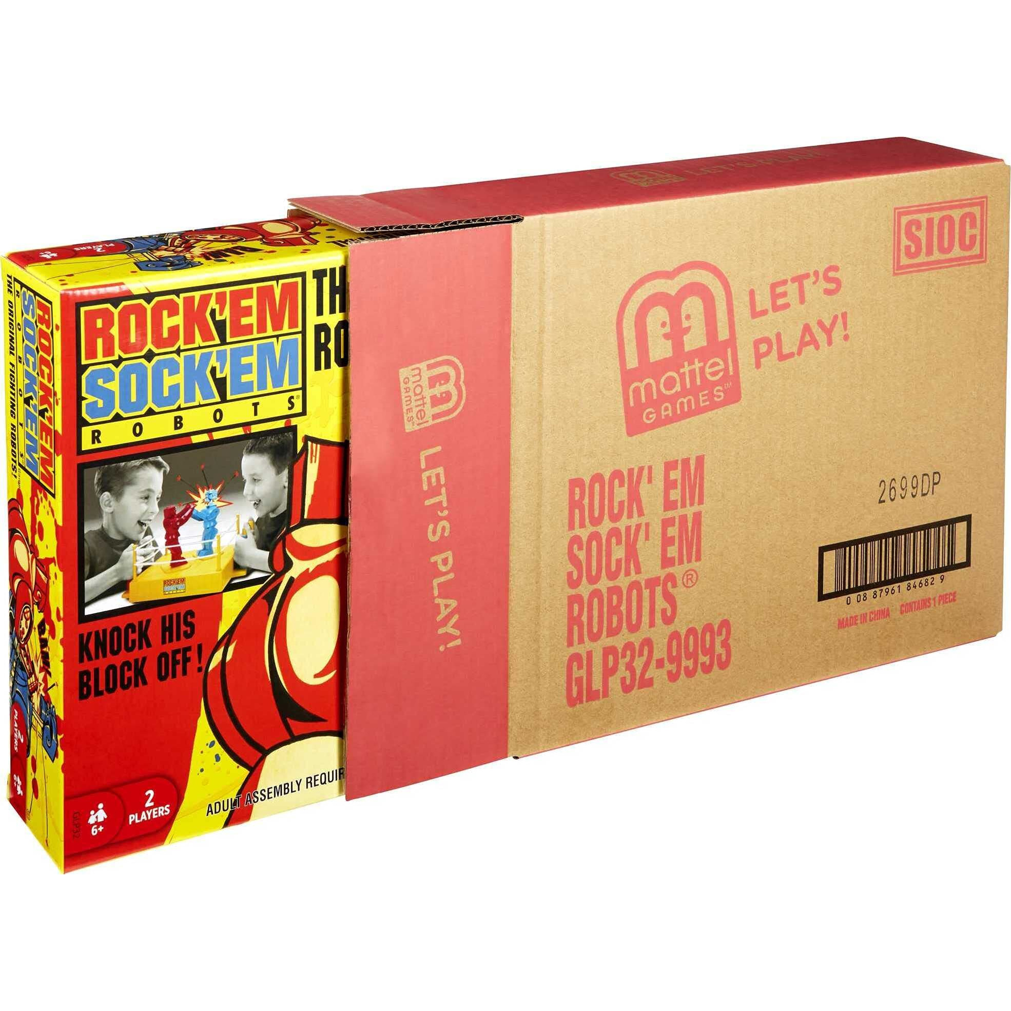 Mattel Games Rock 'Em Sock 'Em Robots Kids Game, Fighting Robots With Red Rocker & Blue Bomber, Knock His Block Off