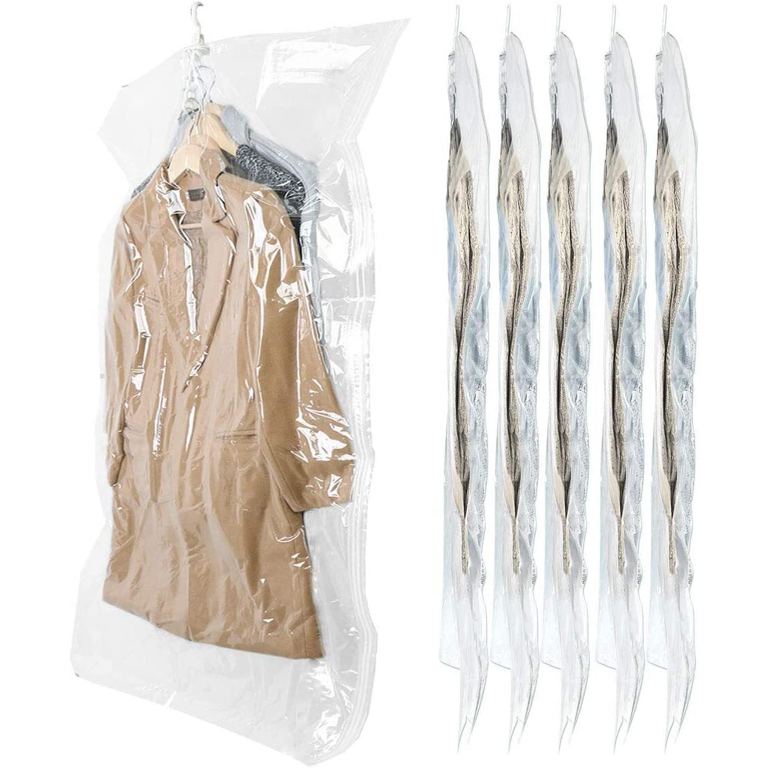 Sunhorde Hanging Space Bags Vacuum Storage Bags For Clothes, Dress, Winter Coats, 6 Pack 53.1X27.6 Inch, Large Reusable Garment Protector