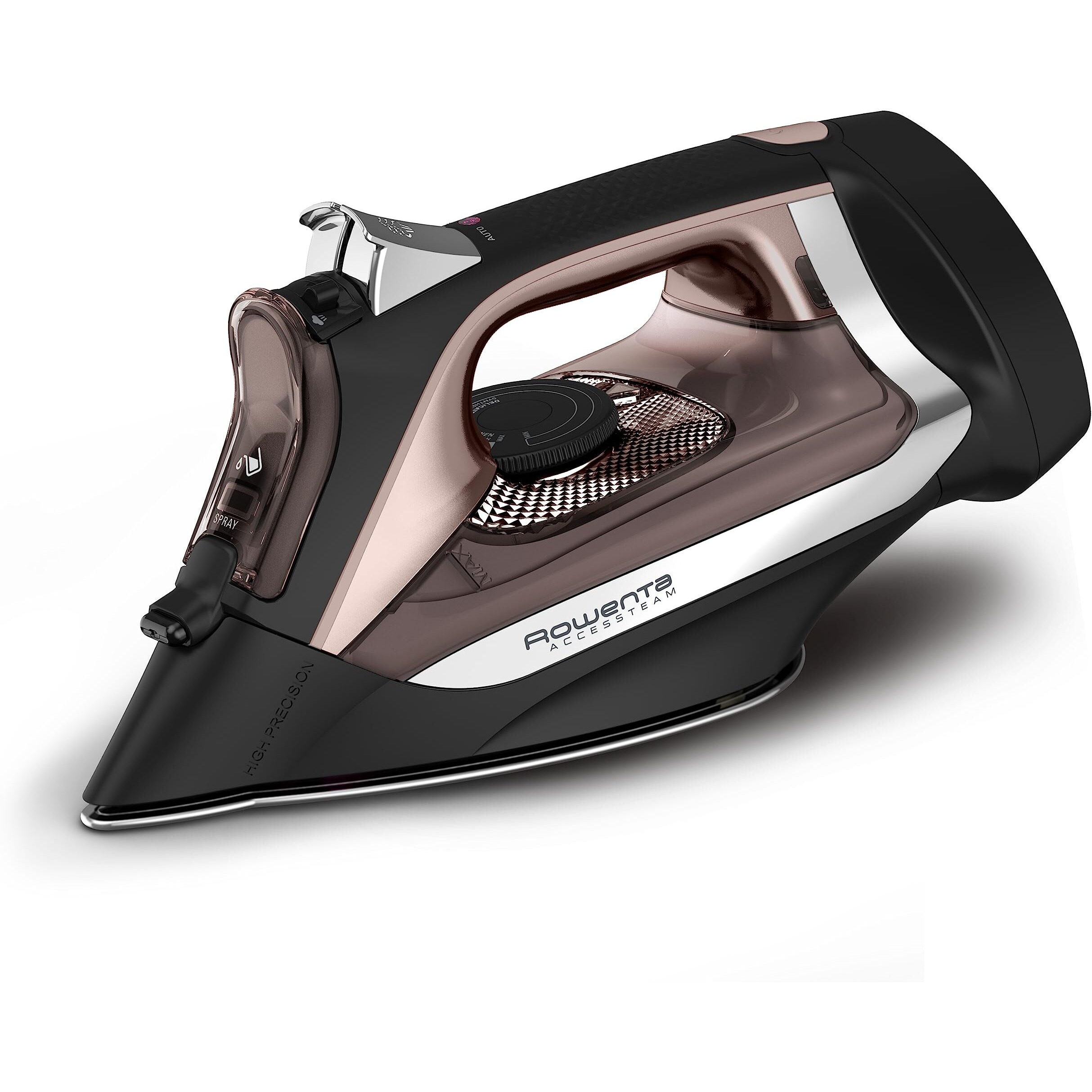Rowenta, Iron, Access Stainless Steel Soleplate Steam Iron With Retractable Cord, Powerful Steam Diffusion, Auto-Off, Anti-Drip, 1725 Watts, Ironing, Black Clothes Iron, Dw2459