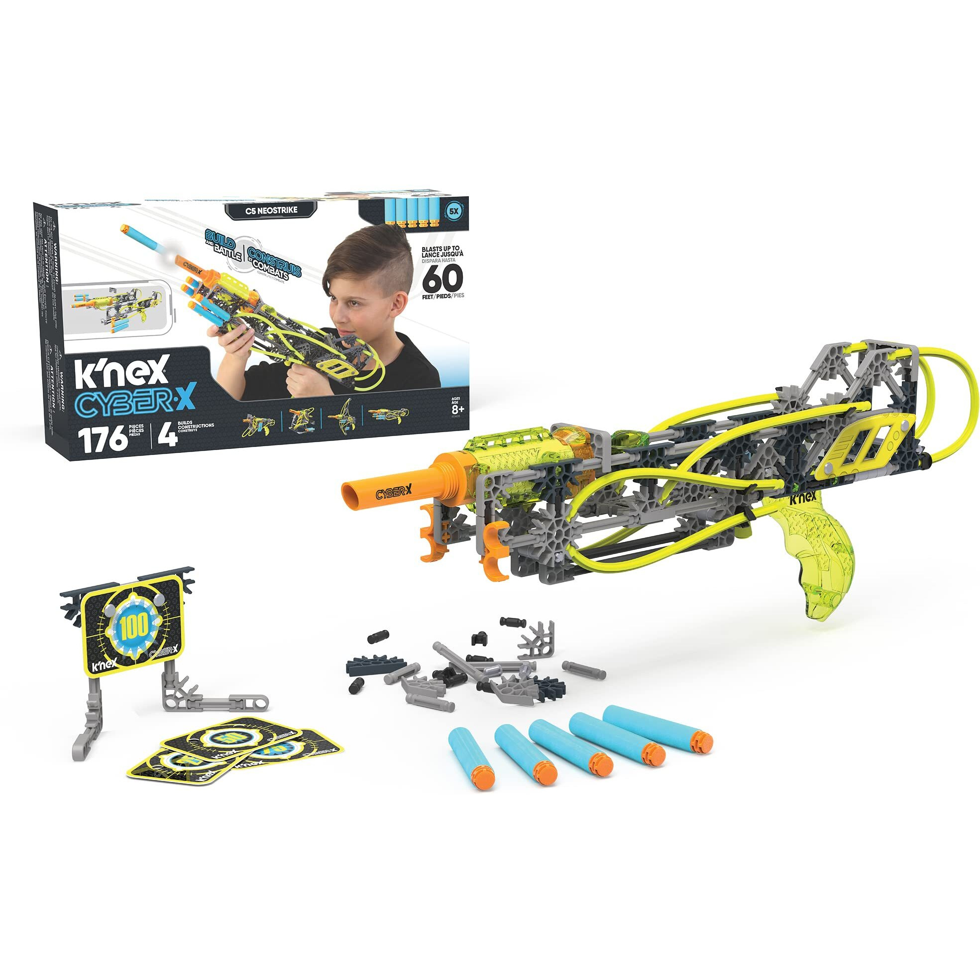 K'Nex Cyber-X C5 Neostrike - Blasts Up To 60 Ft - 176 Pieces, 4 Builds, Targets, 5 Darts - Great Gift Kids 8+